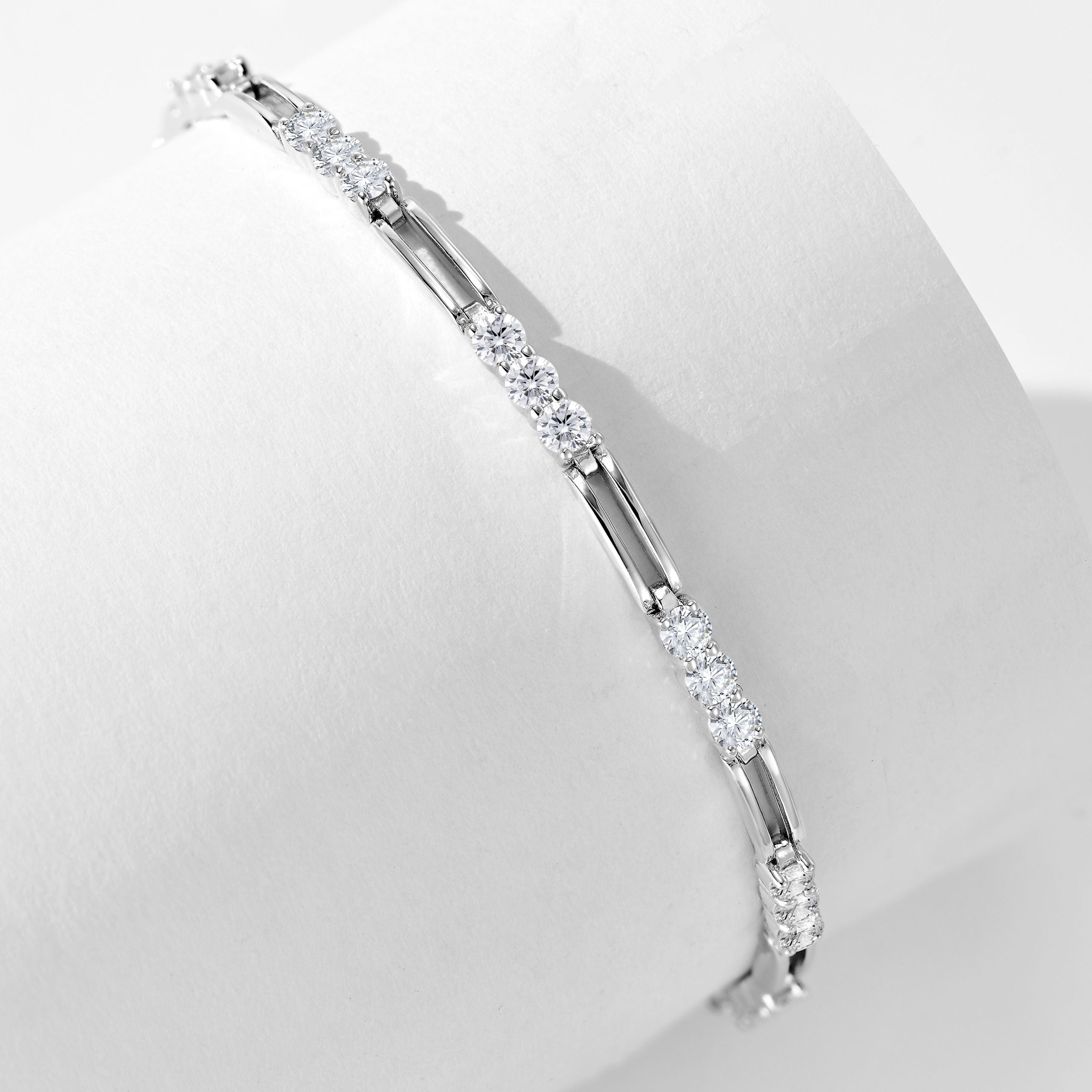 Lab Grown Diamond Three Stone Bar Bracelet  | Silver Bracelet