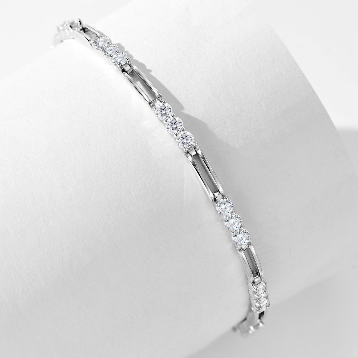 Lab Grown Diamond Three Stone Bar Bracelet  | Silver Bracelet