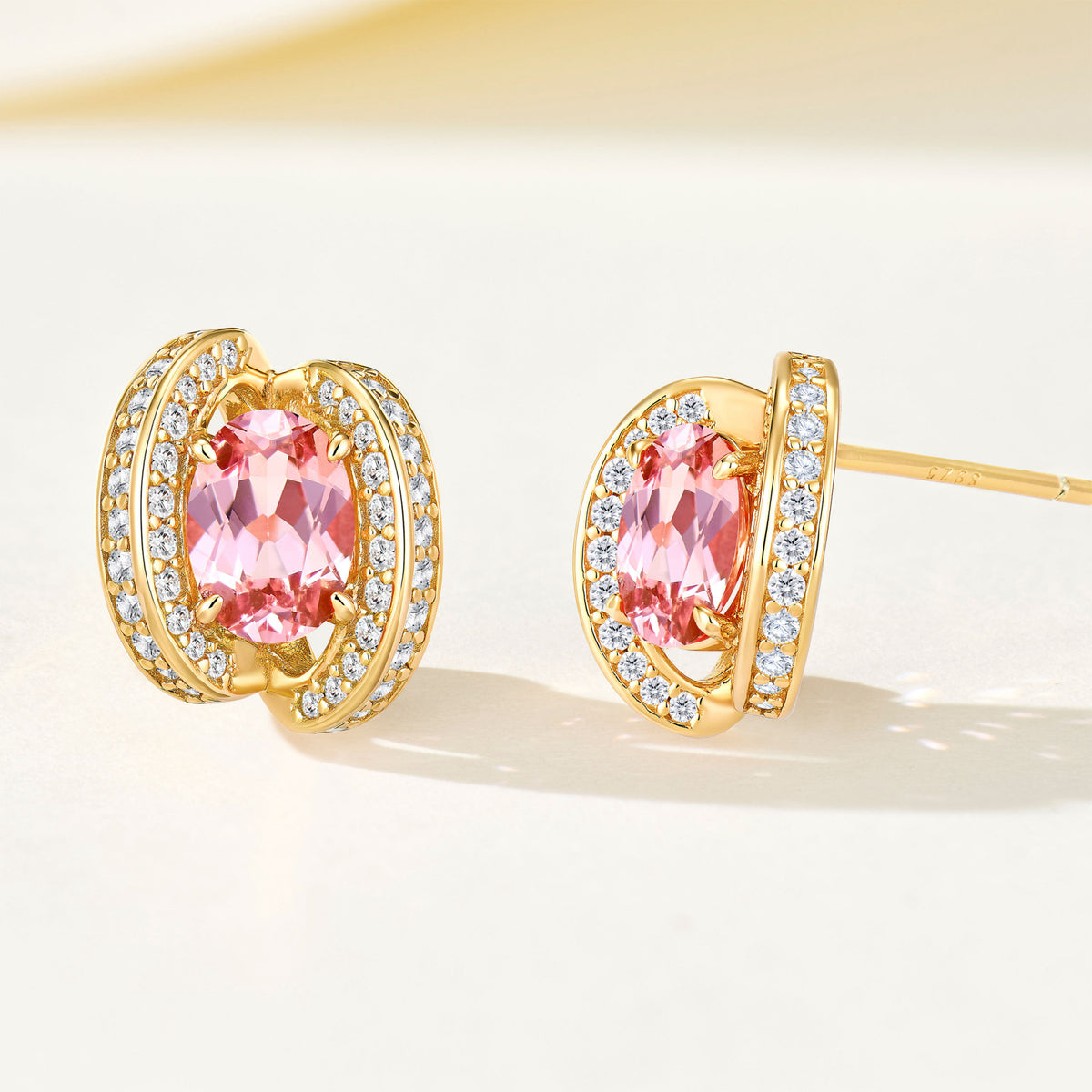 Lab-Grown Padparadscha Oval Stud Earrings | Silver Earrings