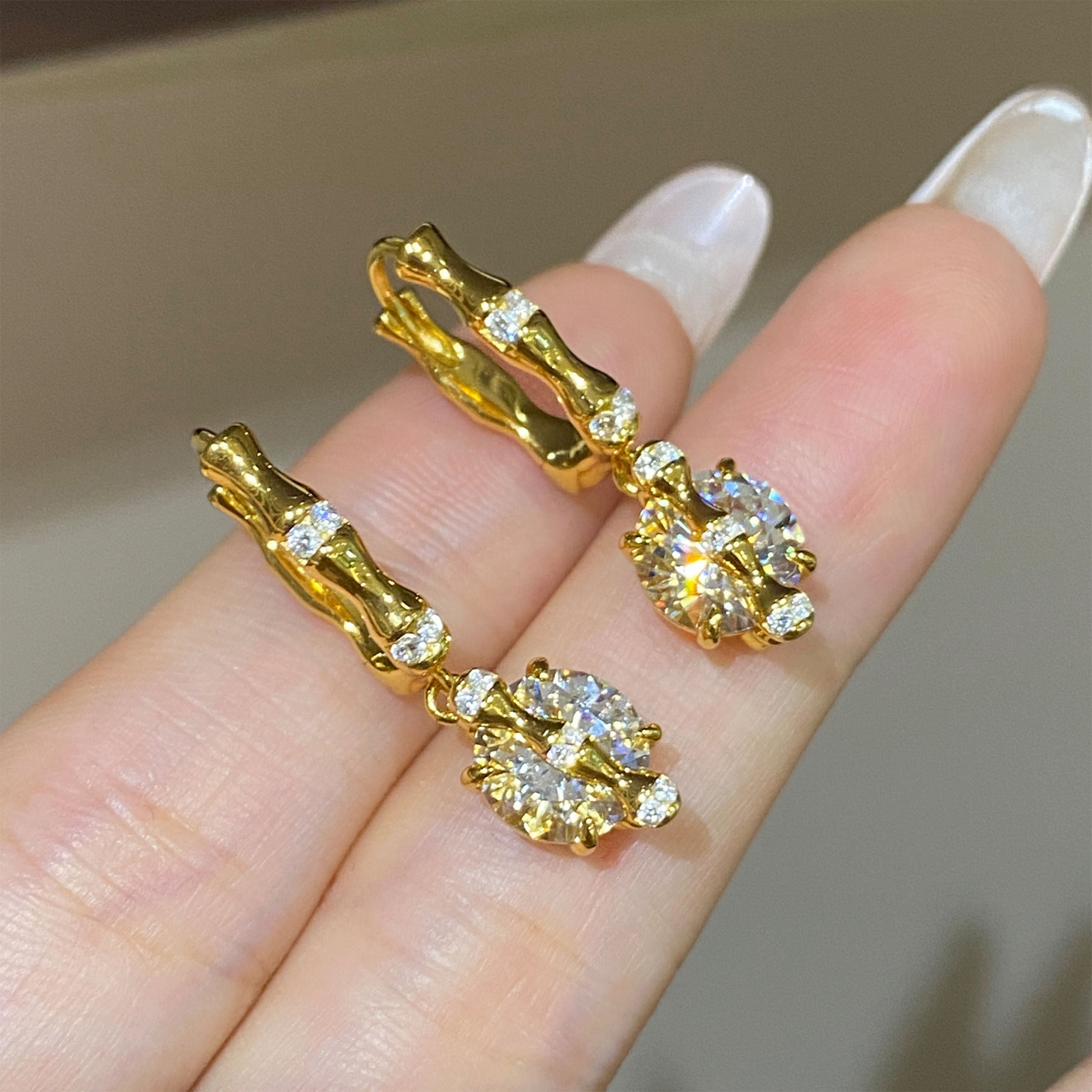 Gold-Plated Bamboo-shaped  Earrings | Silver Earrings