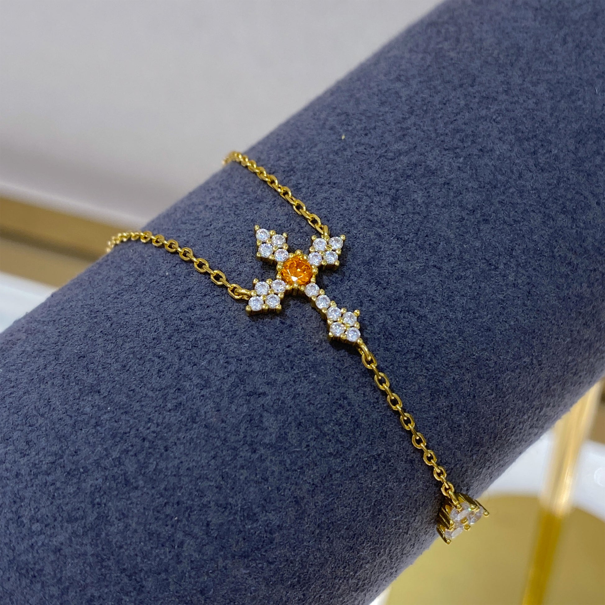 Orange Cross Y-Necklace | Silver Necklace