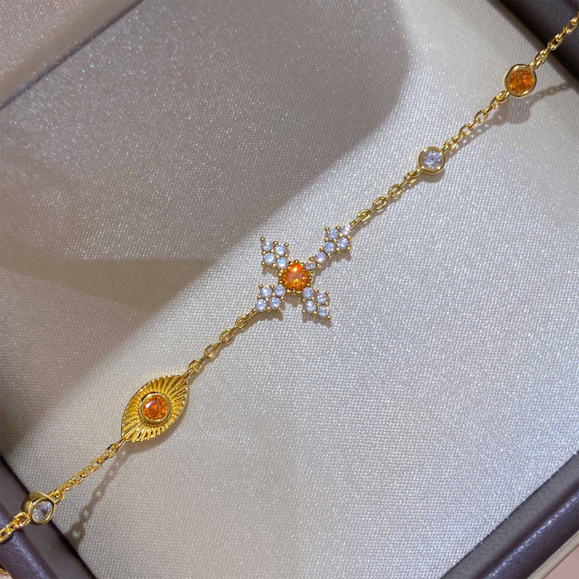 Orange Cross Bracelet | Silver Bracelet