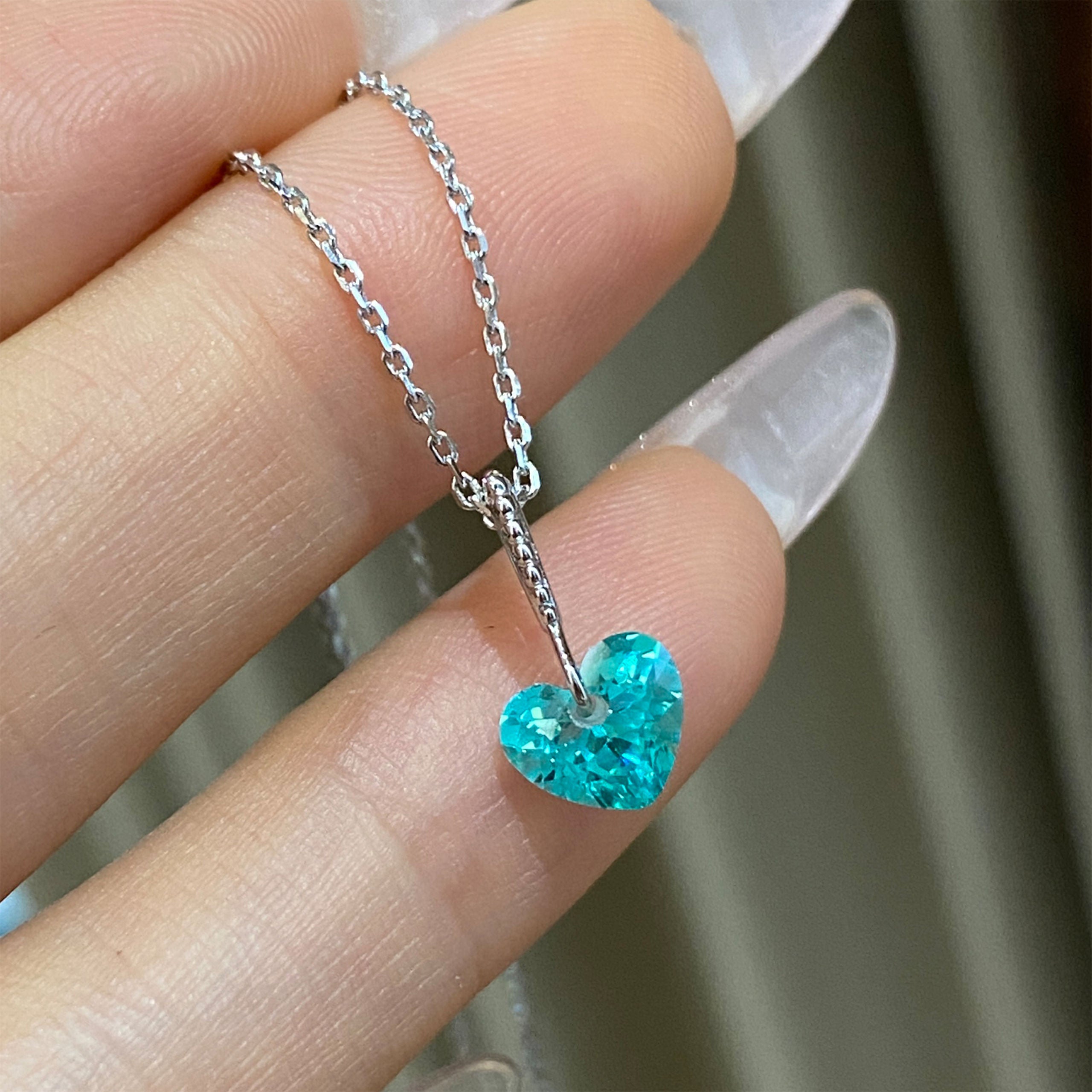 Paraiba Simple Heart Necklace｜Silver Necklace