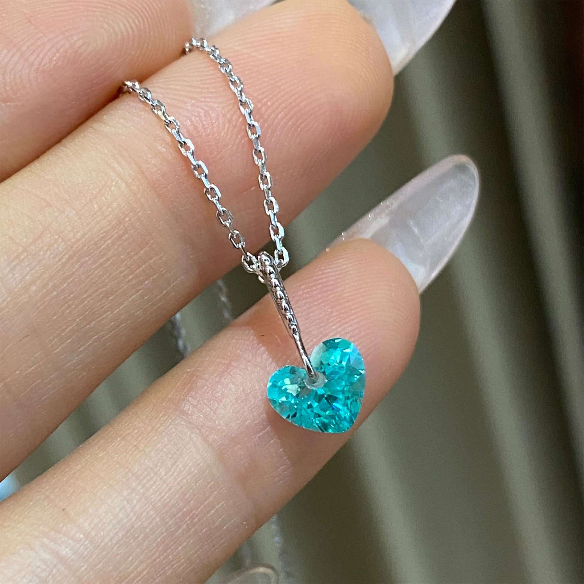 Paraiba Simple Heart Necklace｜Silver Necklace