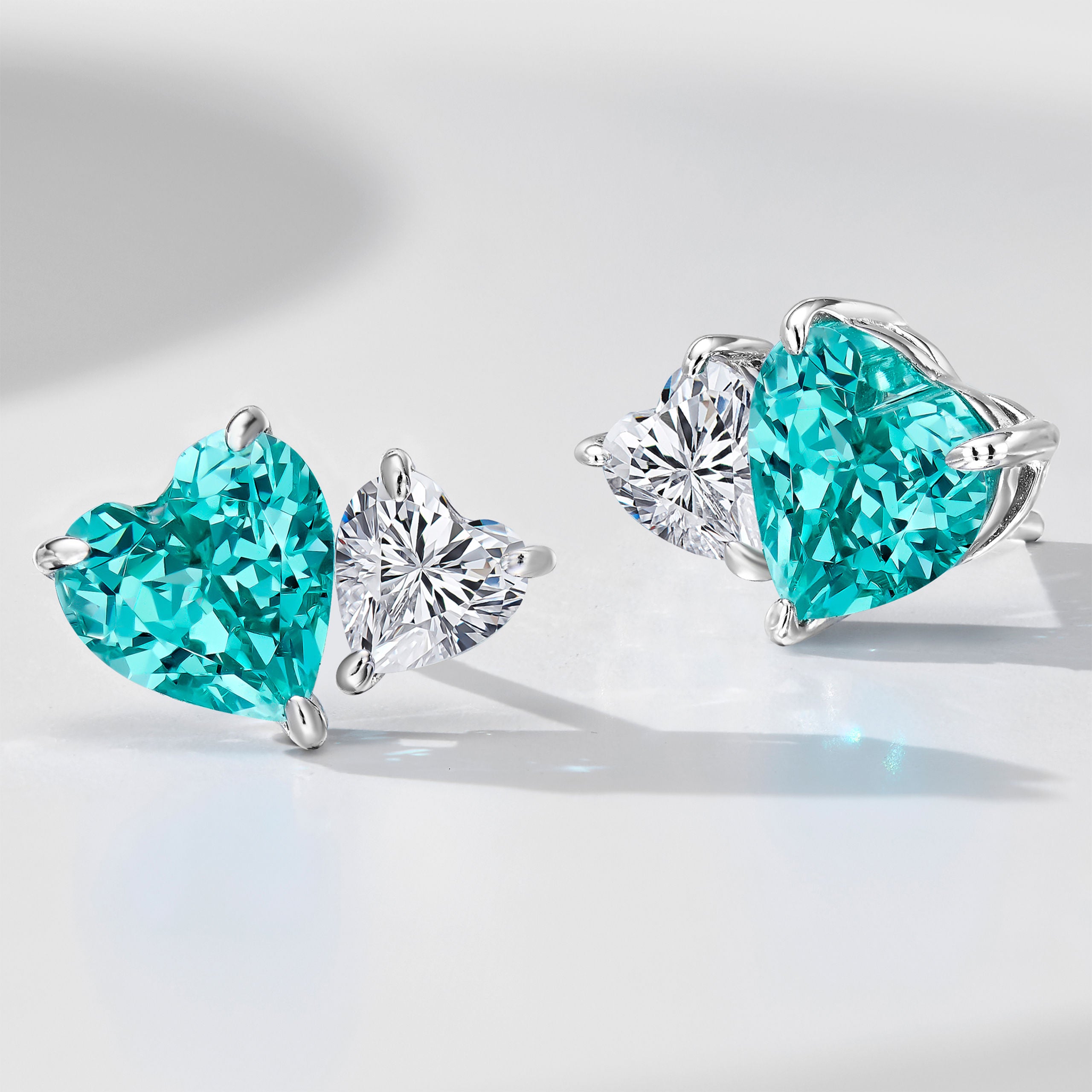 Paraiba Two-Tone Heart  Earrings | Silver Earrings