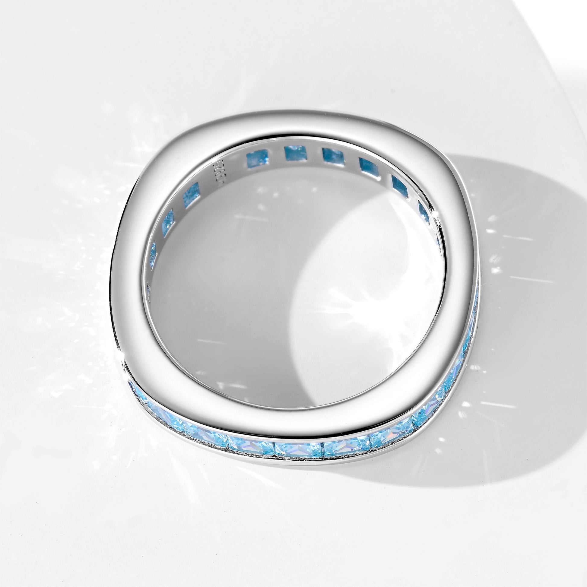Light Sea Blue Princess Cut Paved Ring | Silver Ring
