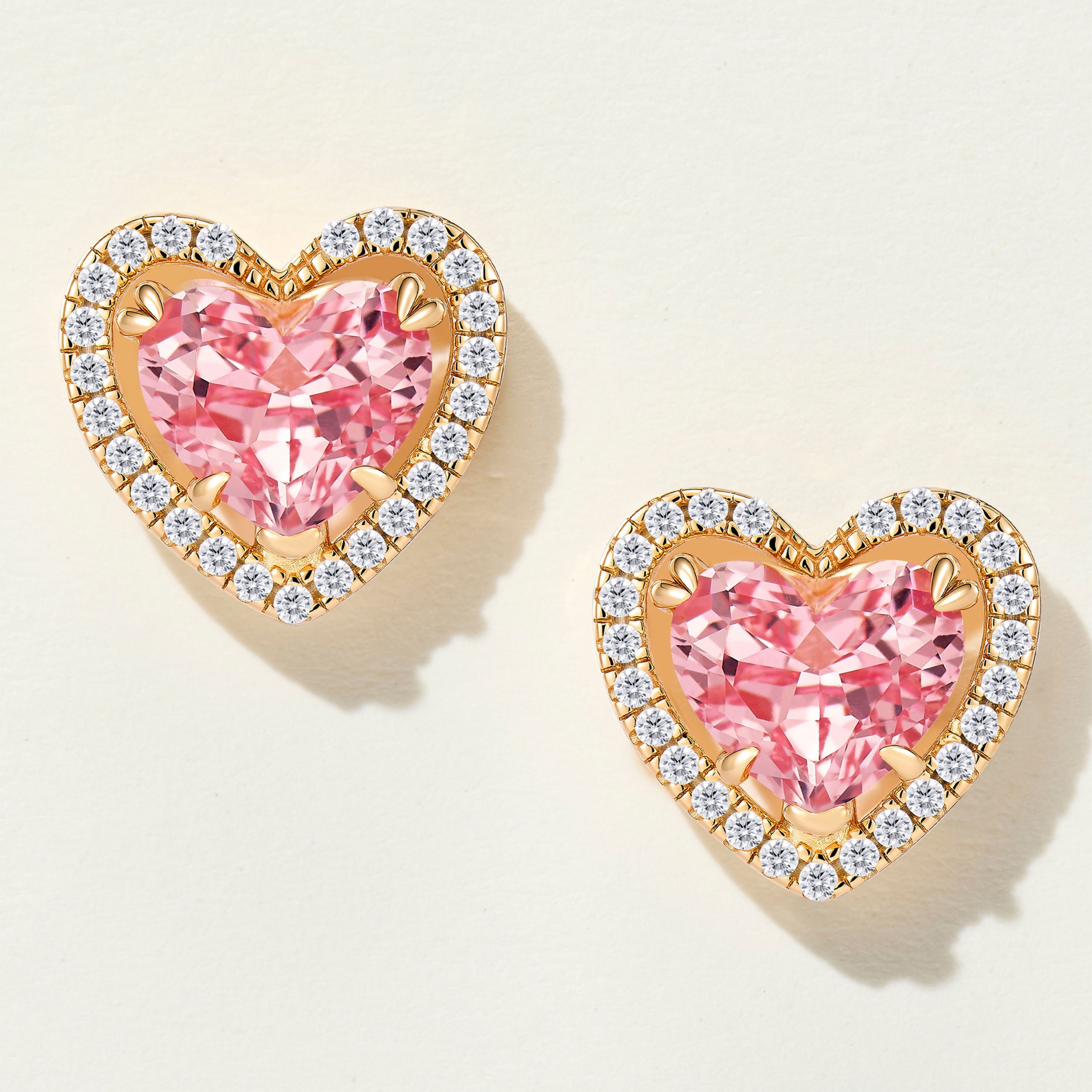 Lab-Grown Padparadscha Heart Stud Earrings | Silver Earrings