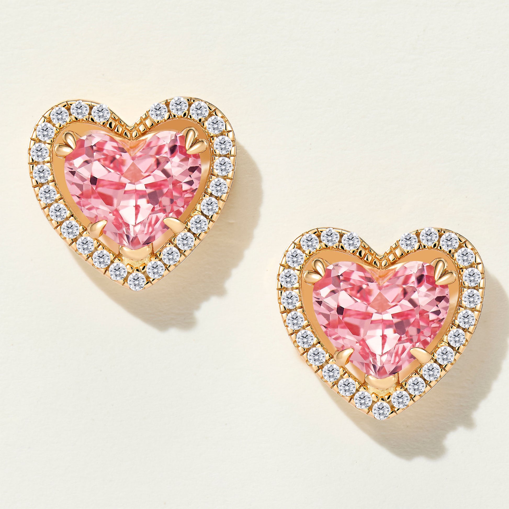 Lab-Grown Padparadscha Heart Stud Earrings | Silver Earrings
