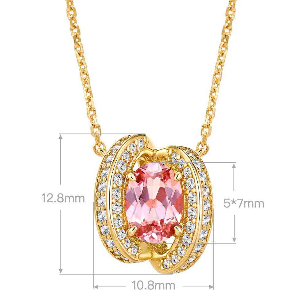 Lab-Grown Padparadscha Oval Necklace | Silver Necklace