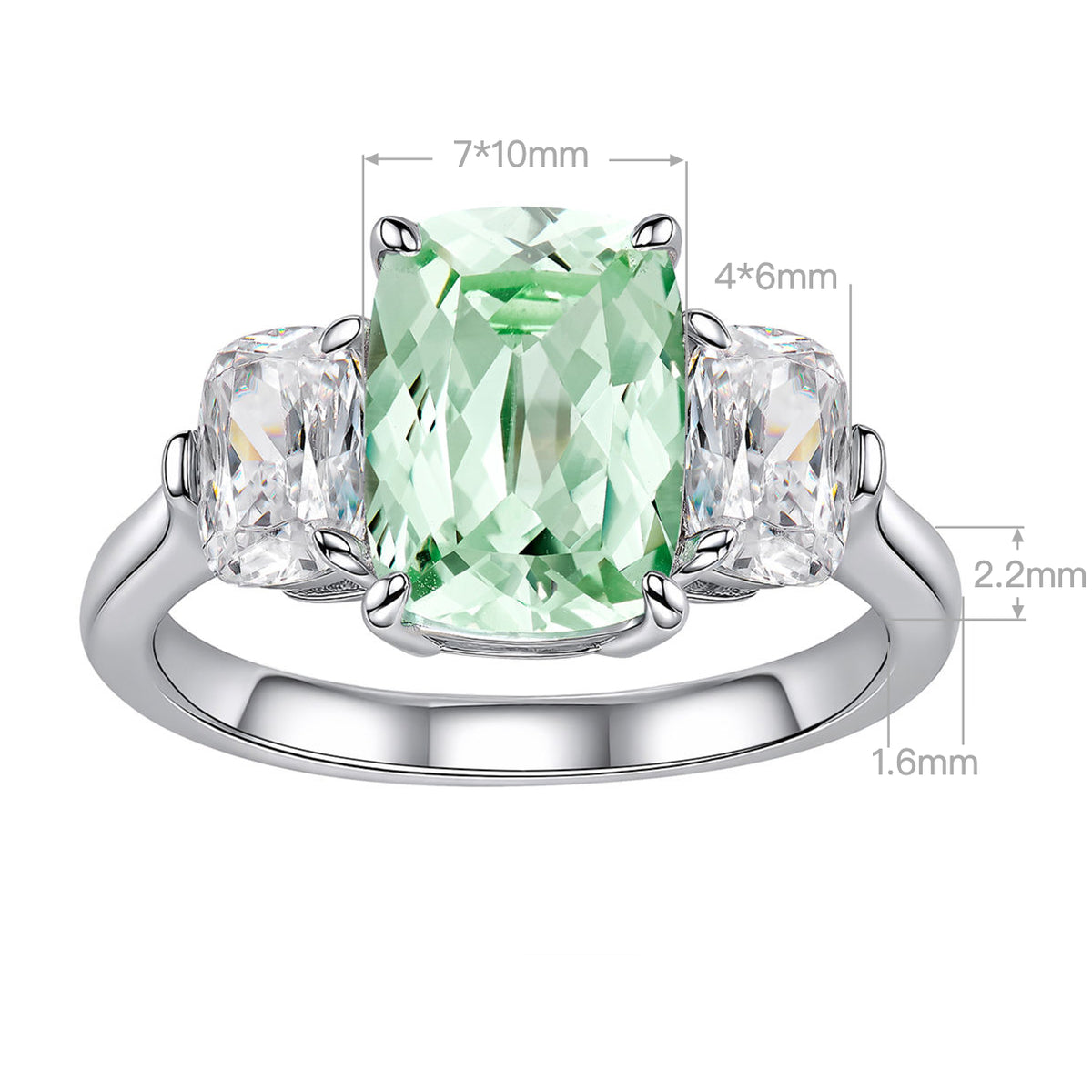 Mint Green Three Stone Ring  | Silver Ring