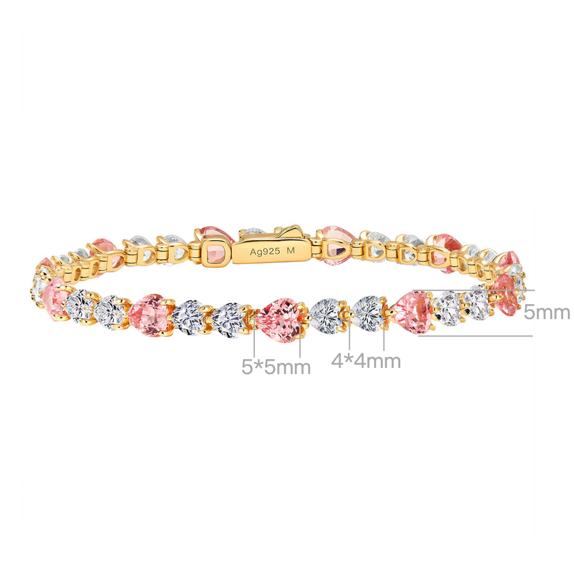 Lab Grown Padparadscha Heart Bracelet ｜Silver Bracelet