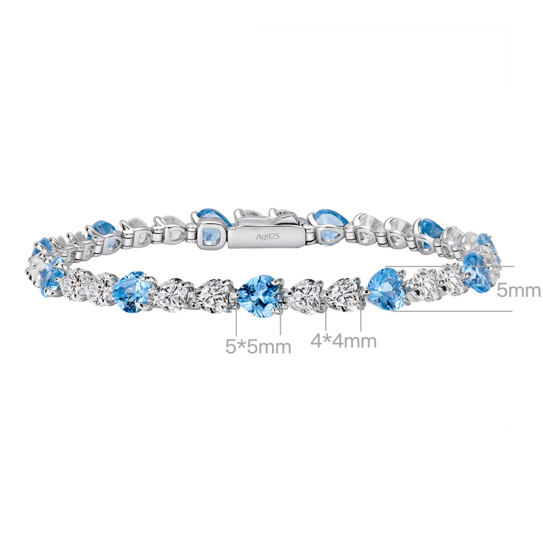 Blue Gemstone Heart Bracelet ｜Silver Bracelet