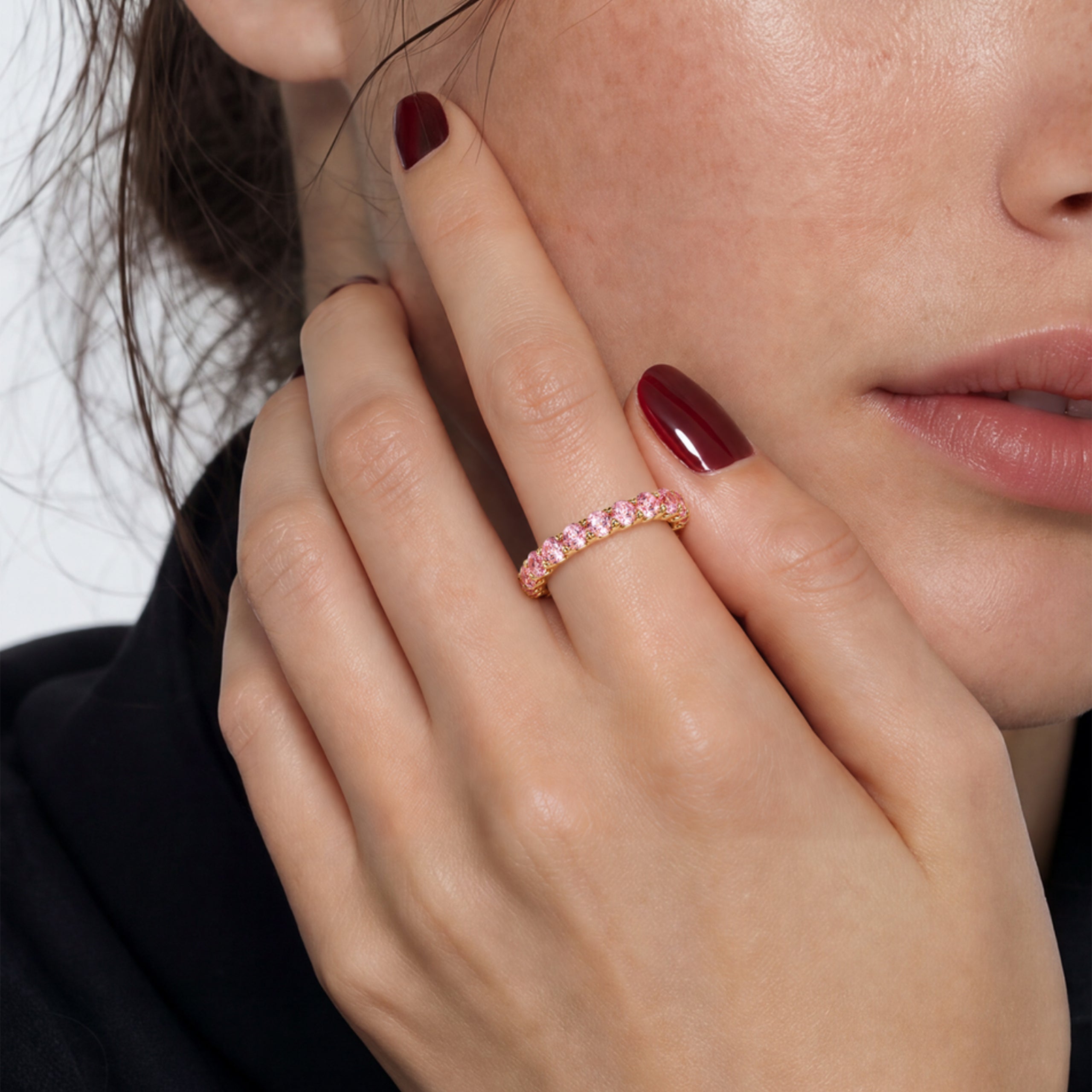 Lab-Grown Padparadscha Band Ring | Silver Ring