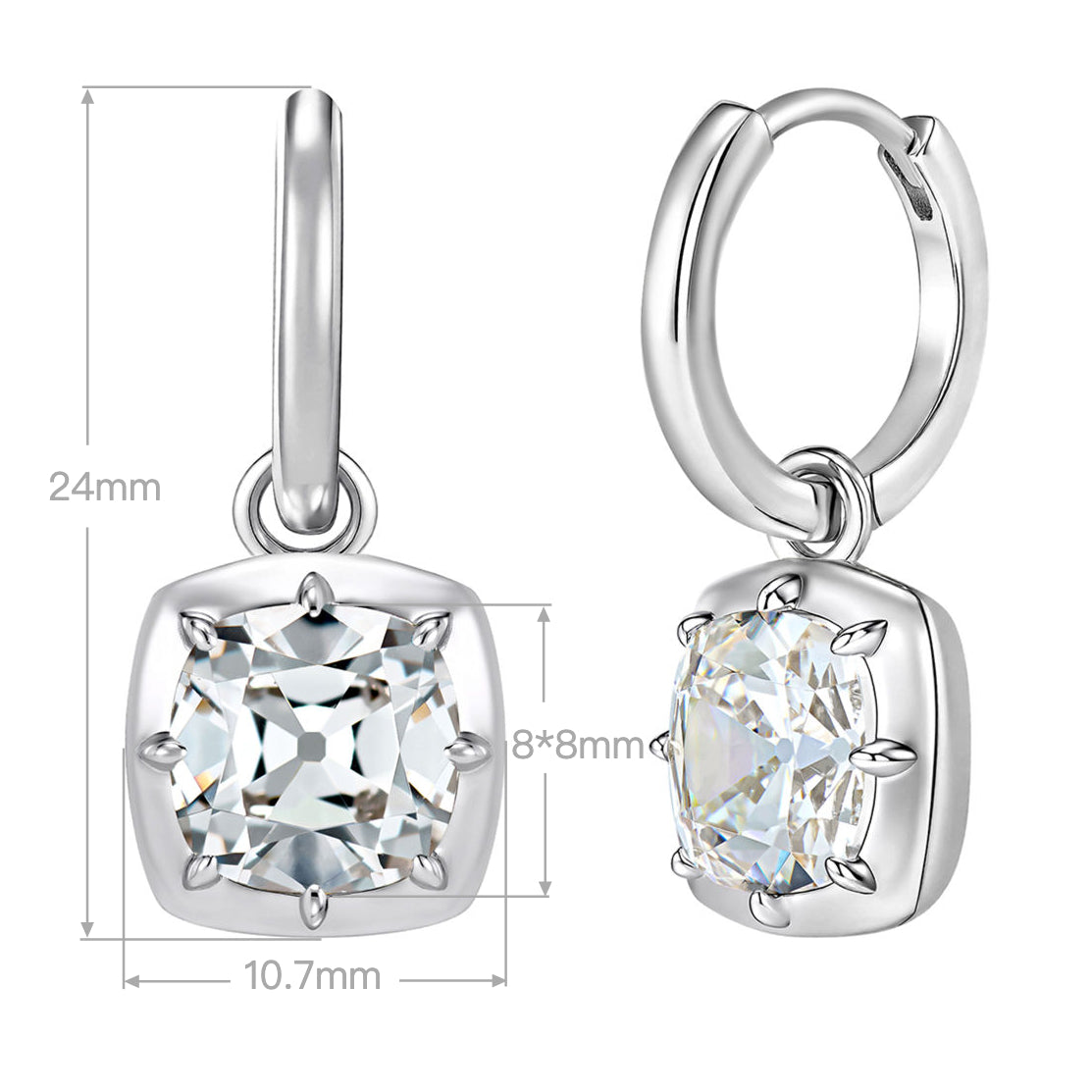 Old Mine Cut Cushion Drop  Earrings｜Silver Earrings