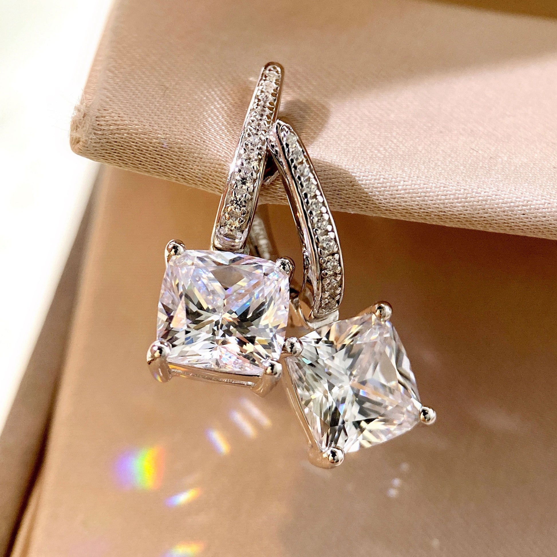 Cushion Cut Drop Earrings | Silver Earrings