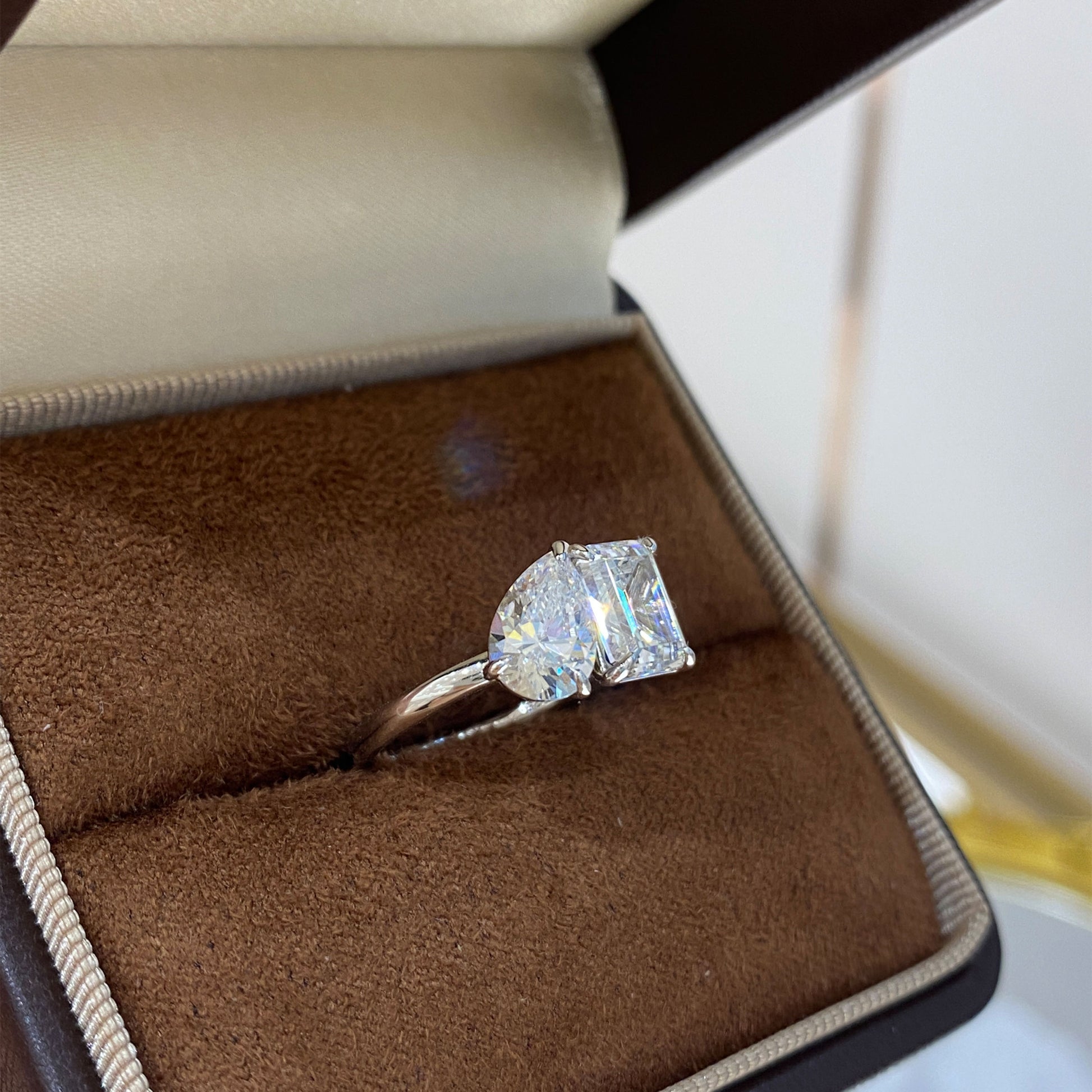Pear and Emerald Cut Two-Stone Ring | Silver Ring