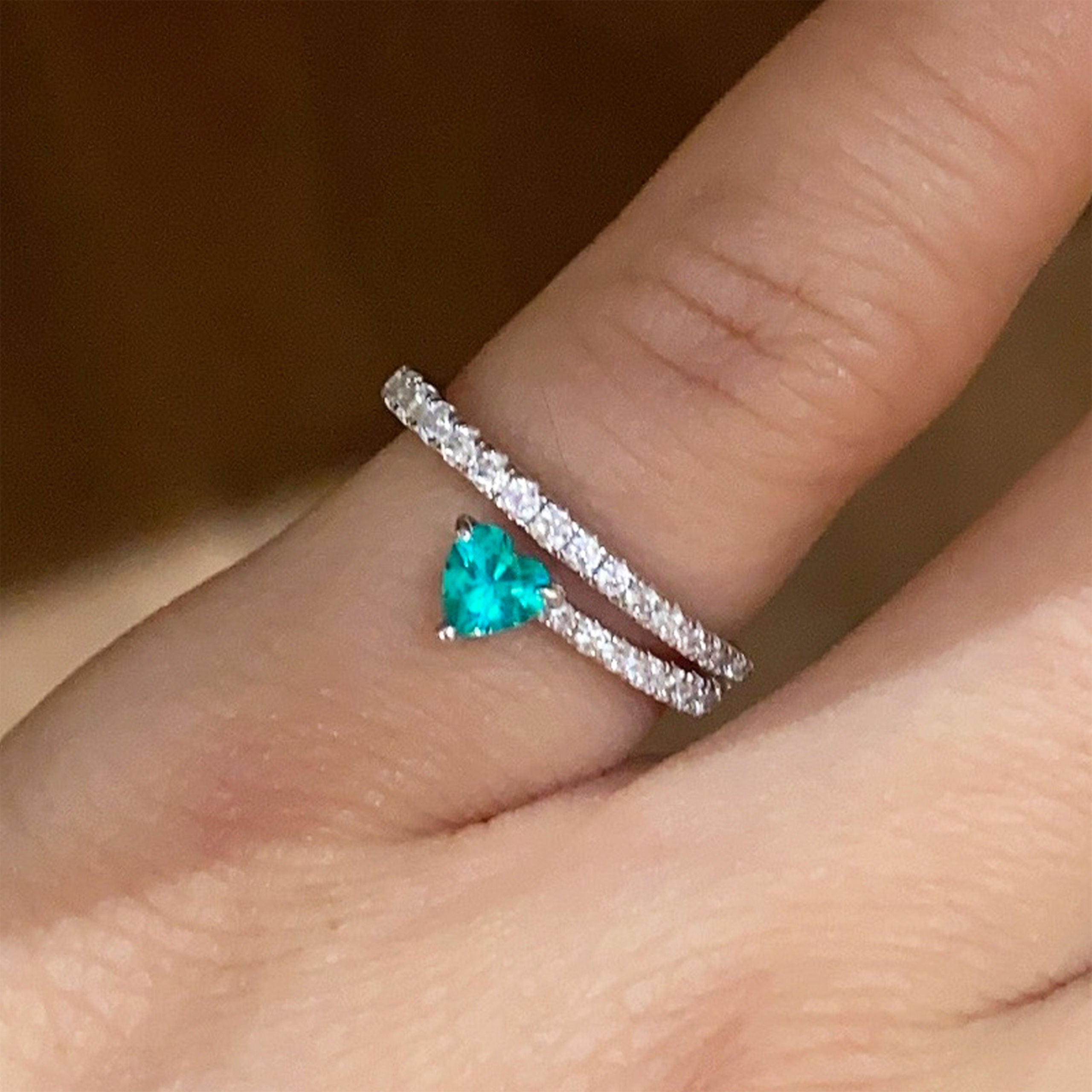 Heart Paraiba Open Pinky Ring | Silver Ring
