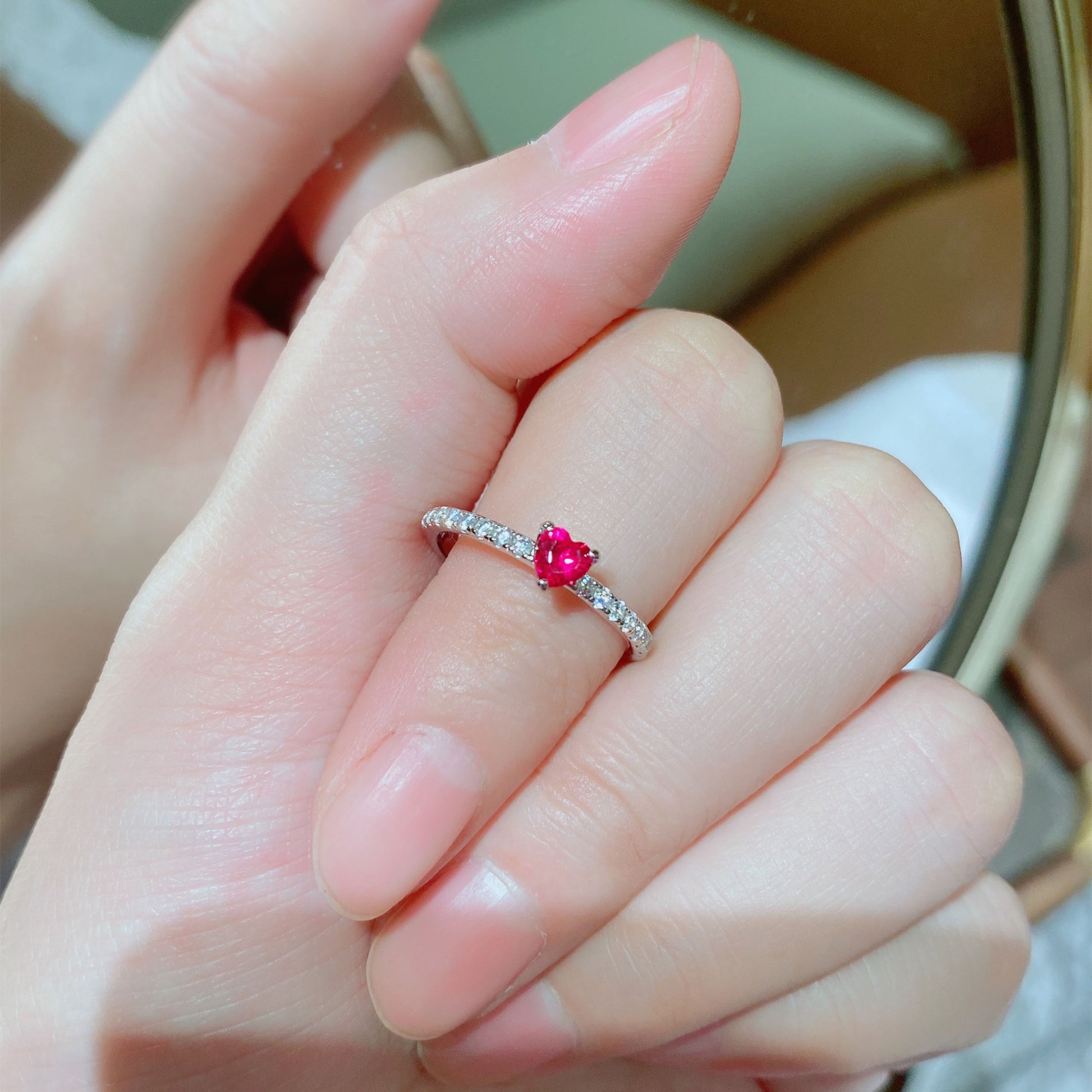 Red Gemstone Heart Ring | Silver Ring