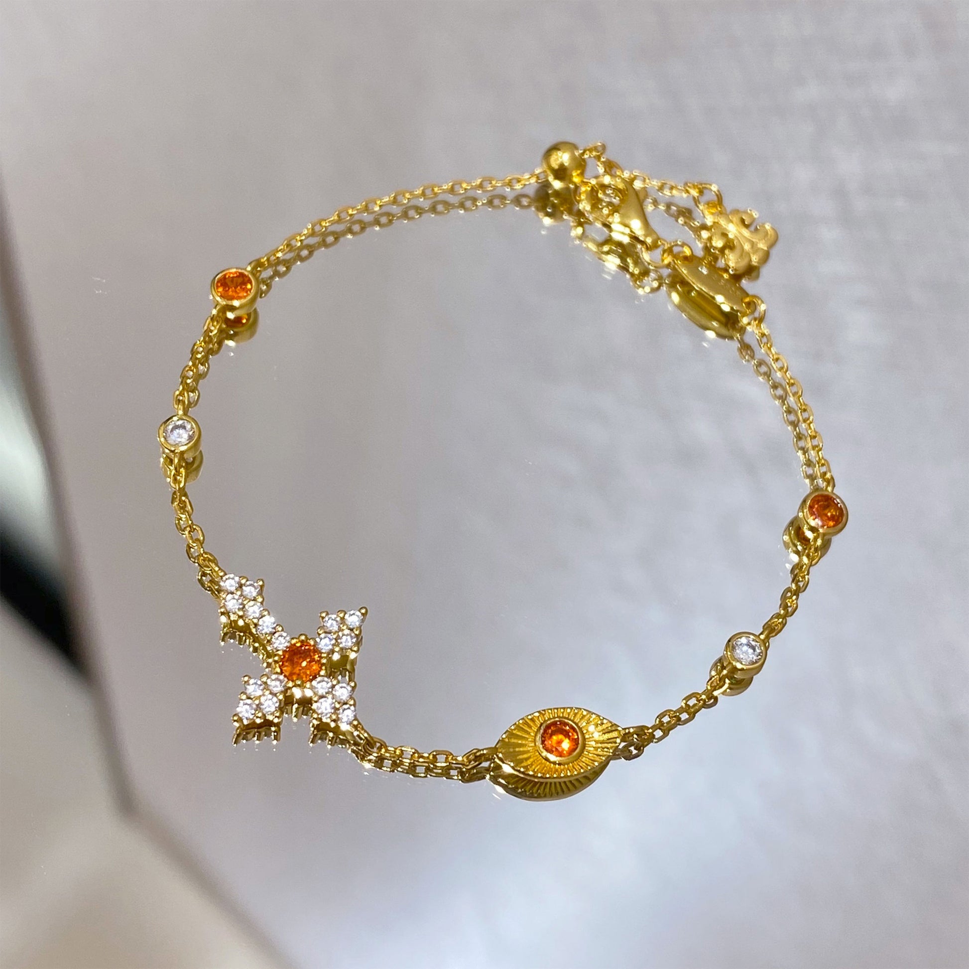 Orange Cross Bracelet | Silver Bracelet