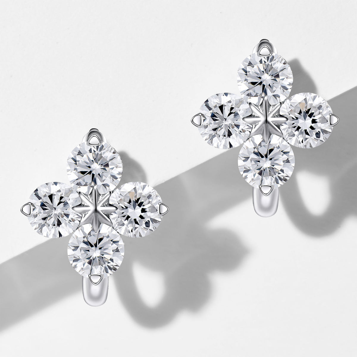 Lab Grown Diamond Four Leaf Clover Earrings  | Silver Earrings