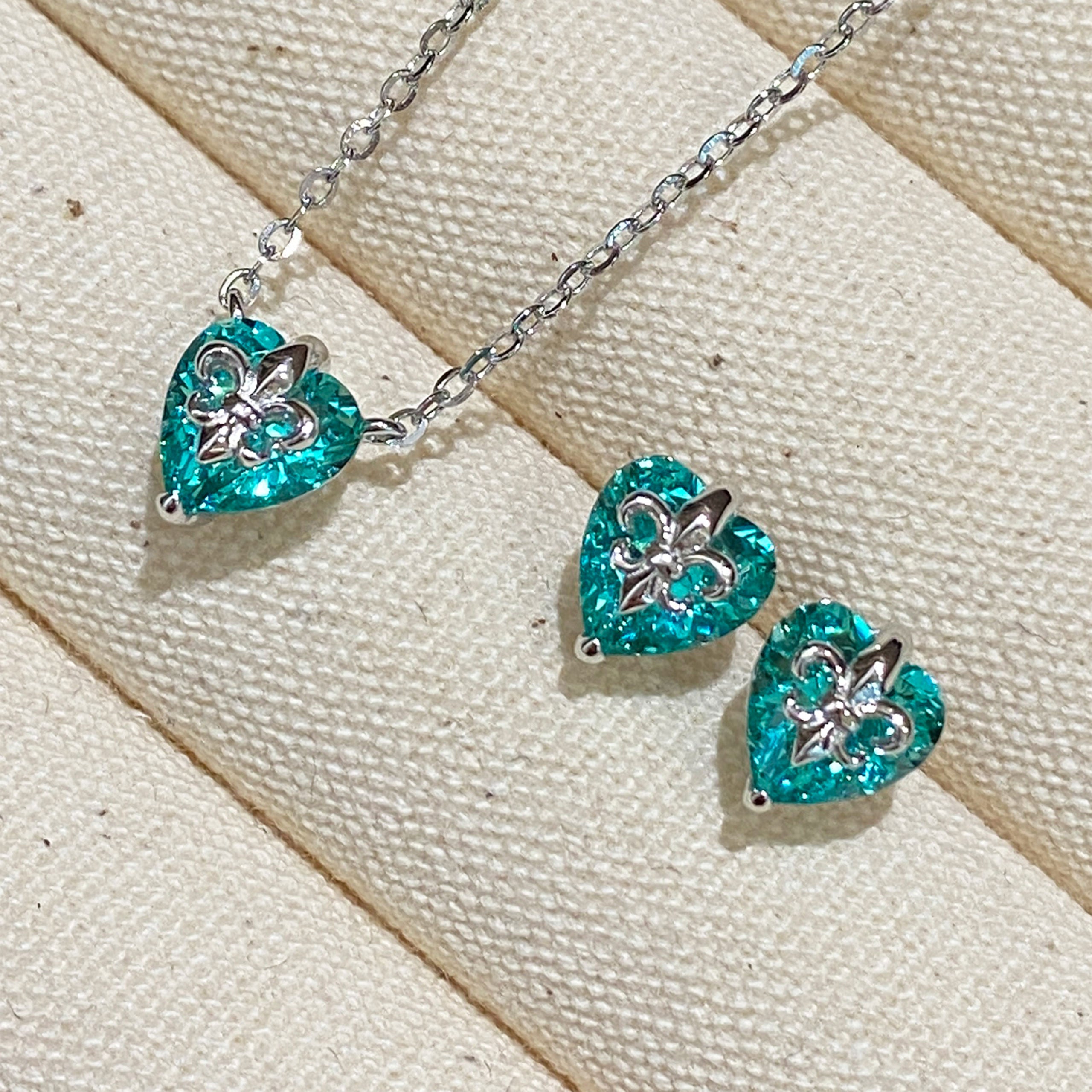 Paraiba Iris Flower Heart  Earrings | Silver Earrings
