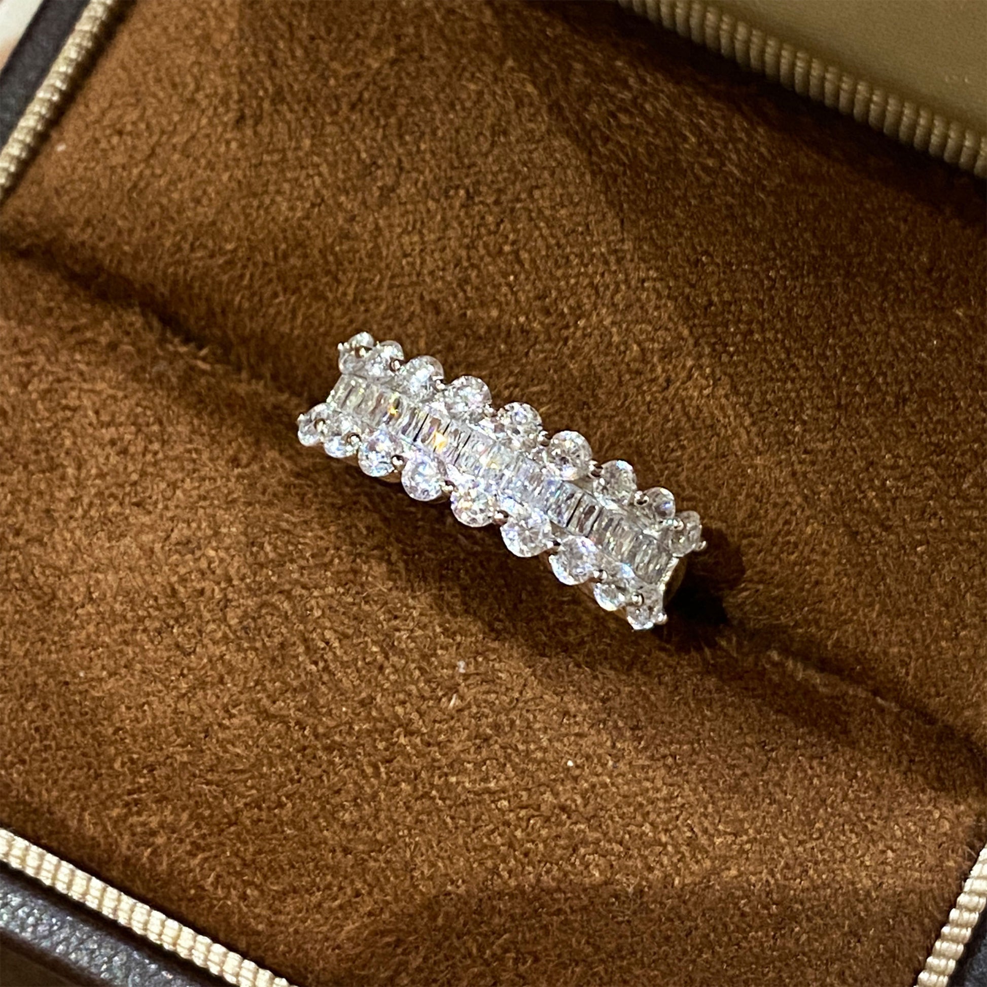 Sparkling T-Cut Half-Hoop Ring | Silver Ring