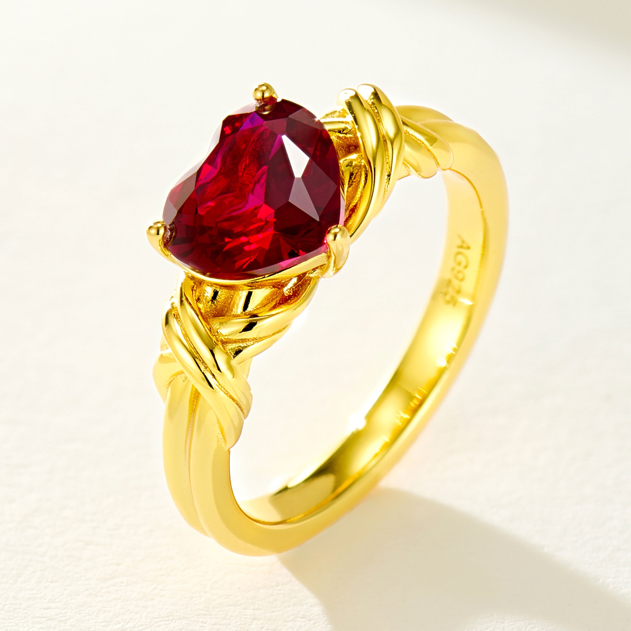 Red Ruby Heart Ring | Silver Ring