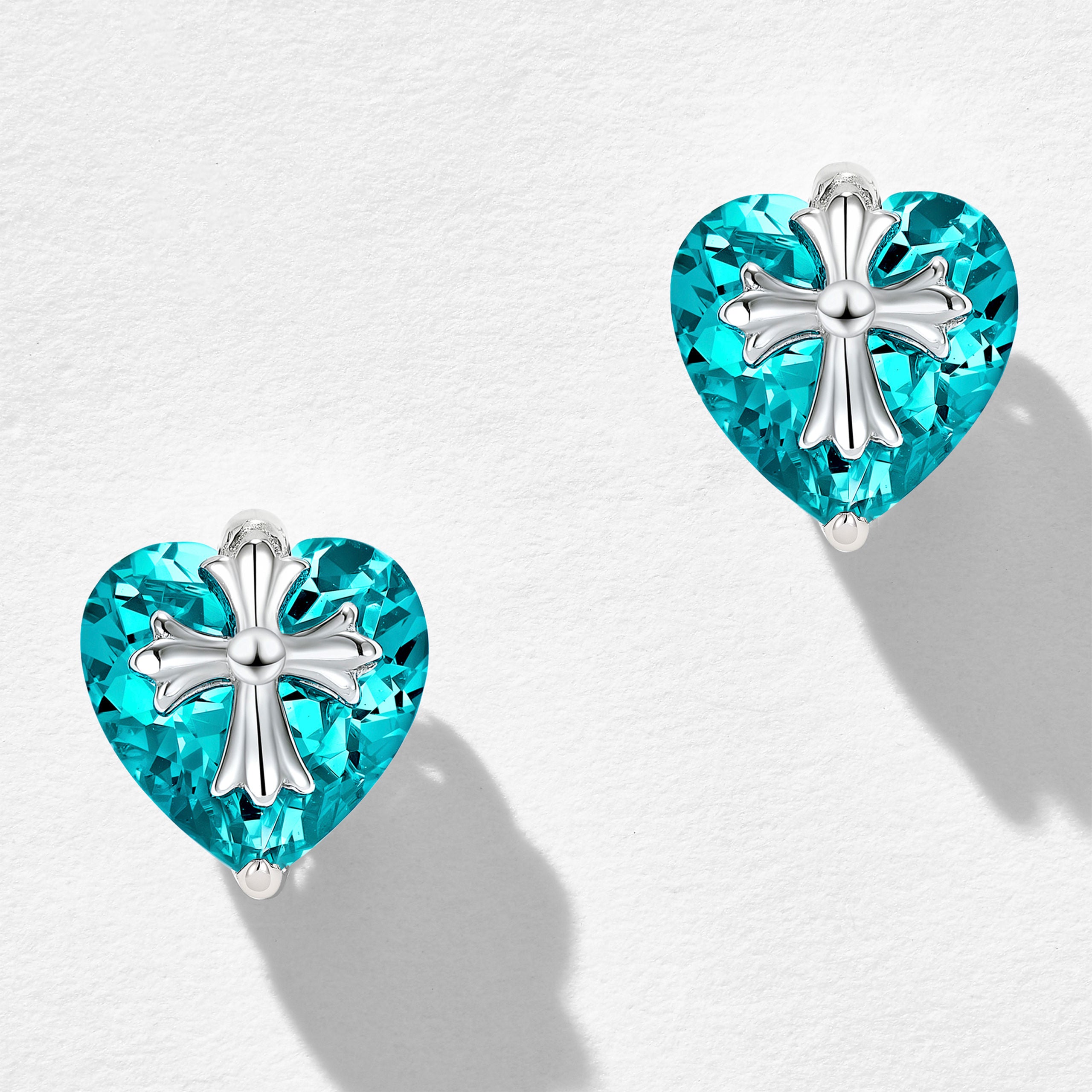 Paraiba Cross Heart  Earrings | Silver Earrings