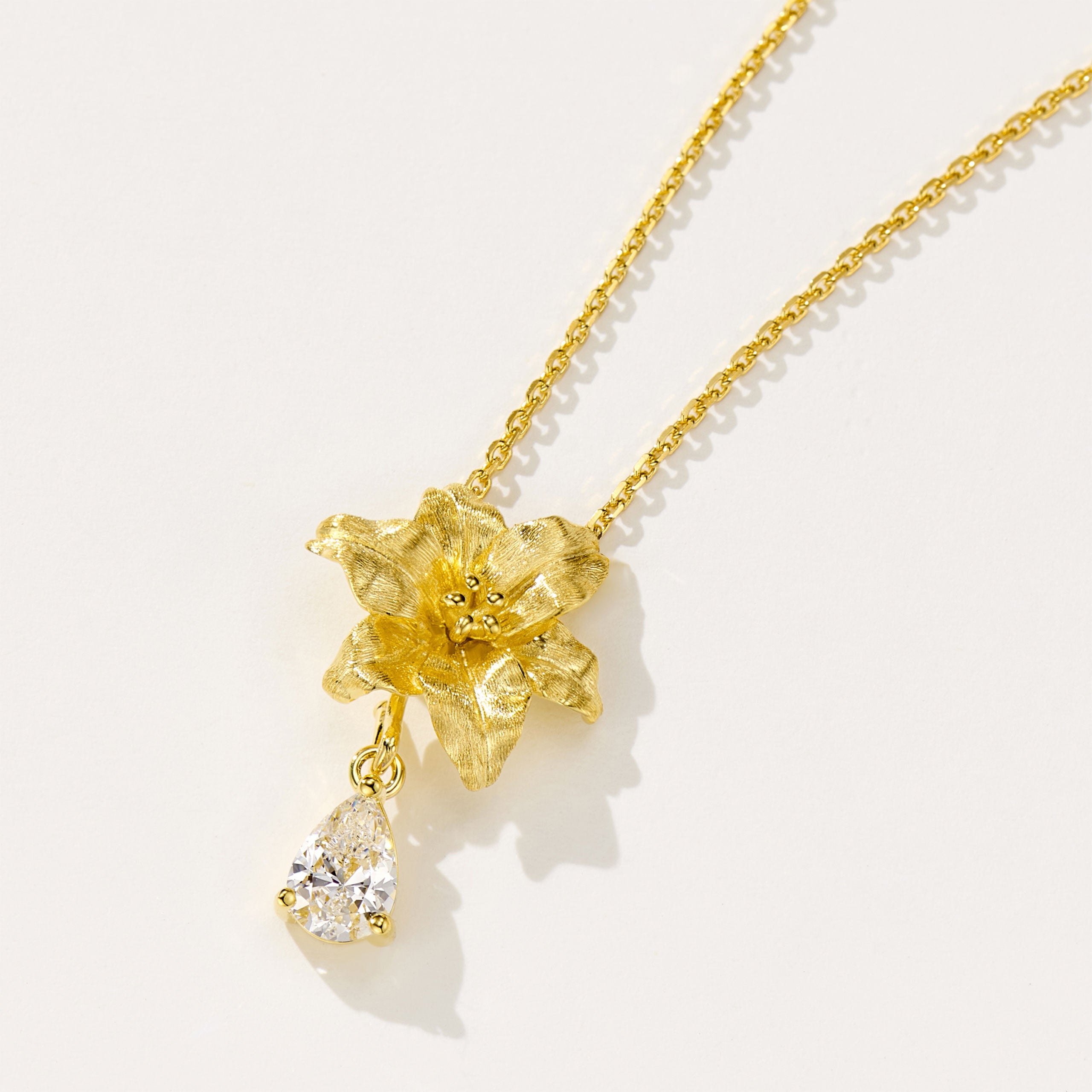 Flower Necklace with Pear Drop  | Silver Necklace