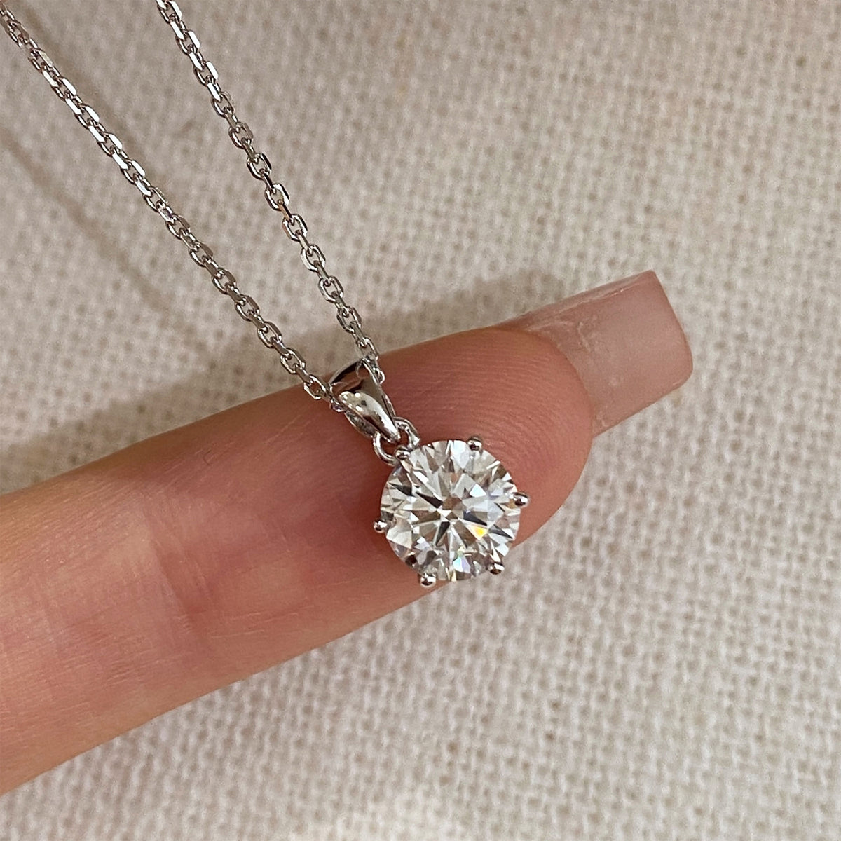 Lab Grown Diamond Solitaire Pendant | Silver Necklace