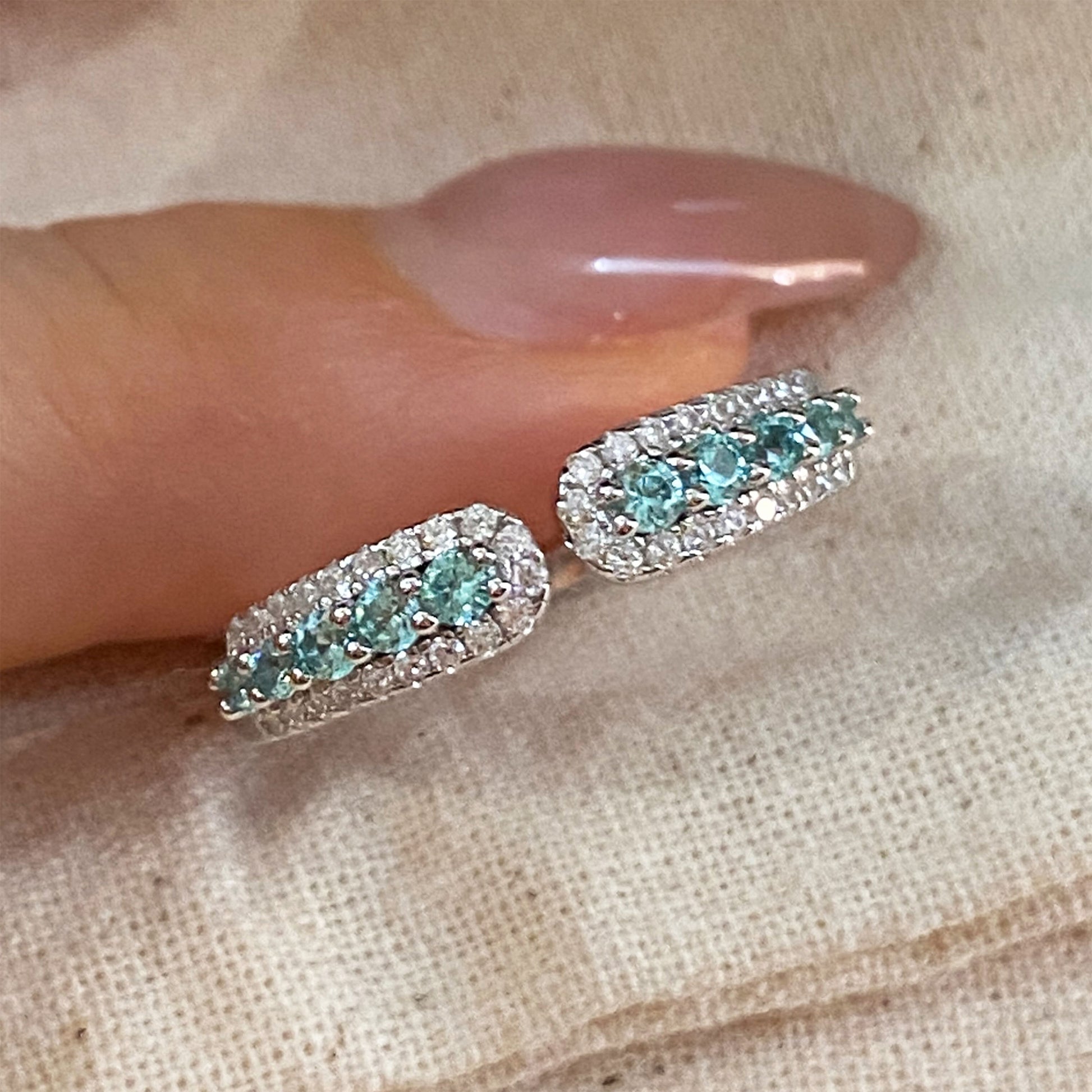Half Gemstone Open Row Ring| Silver Ring