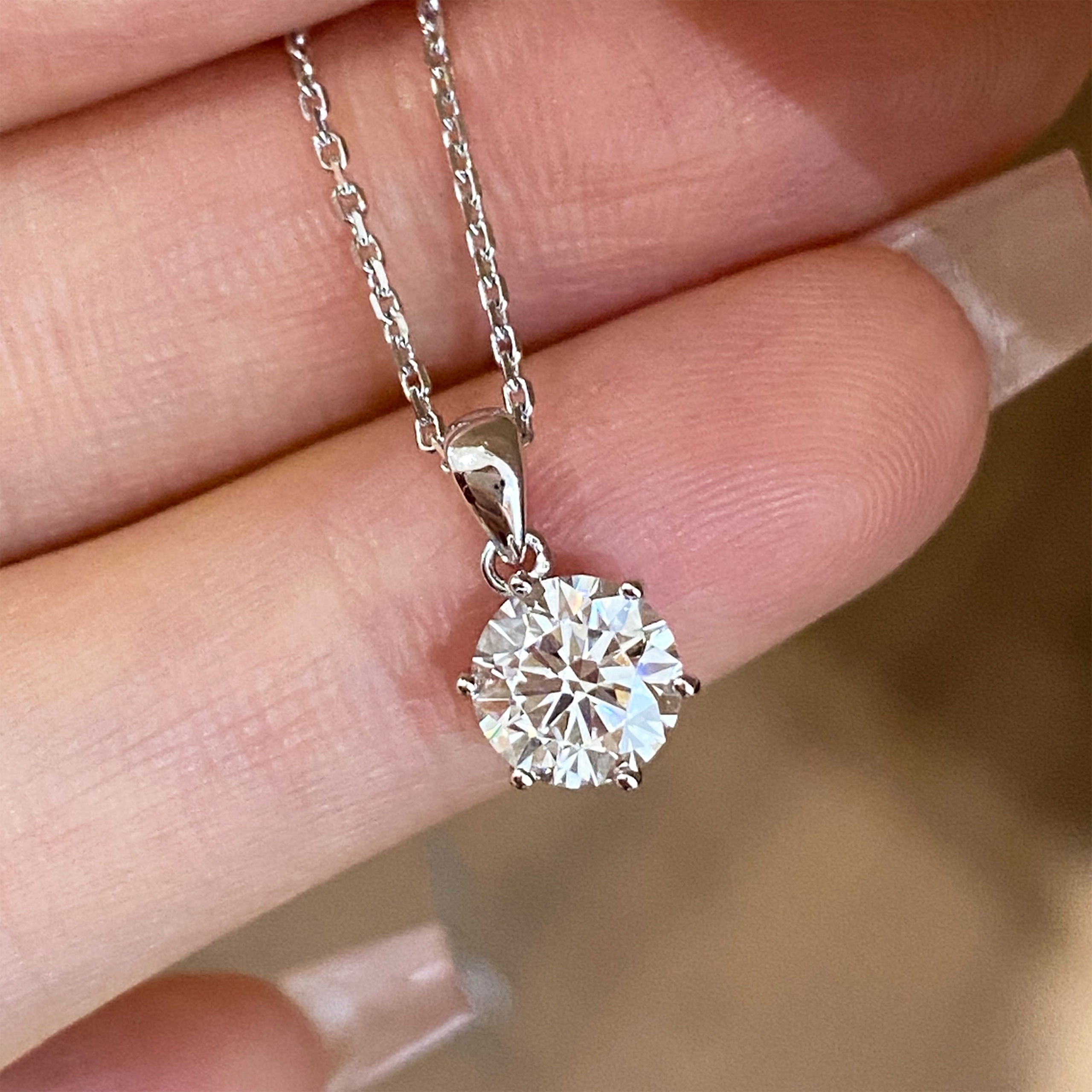 Lab Grown Diamond Solitaire Pendant | Silver Necklace
