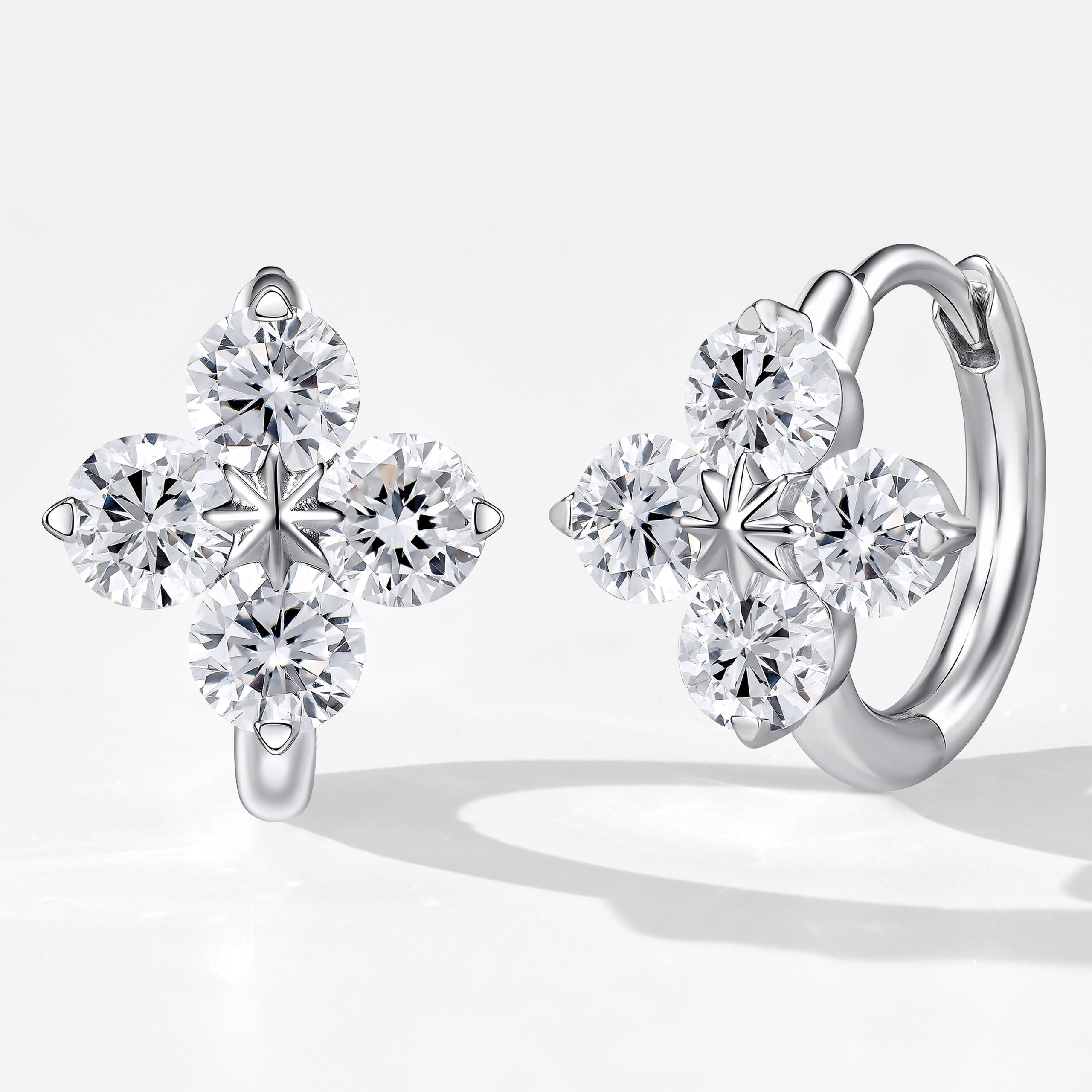 Lab Grown Diamond Four Leaf Clover Earrings  | Silver Earrings