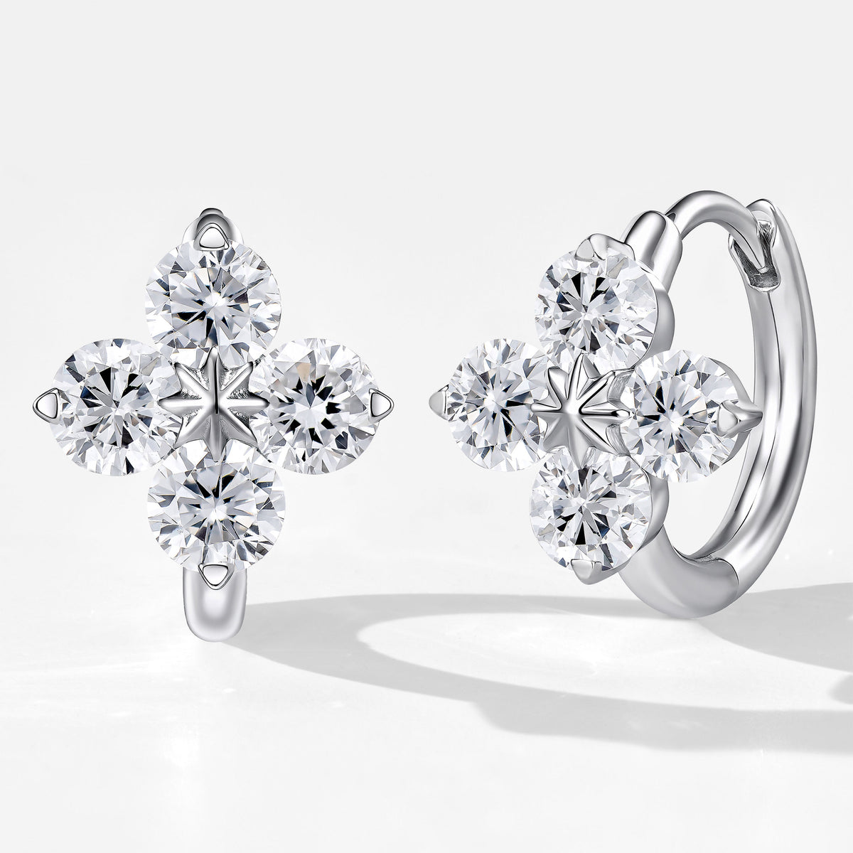 Lab Grown Diamond Four Leaf Clover Earrings  | Silver Earrings