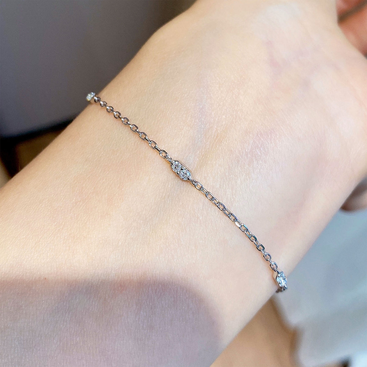 Mini Lab Grown Diamond Star Station Bracelet | Silver Bracelet