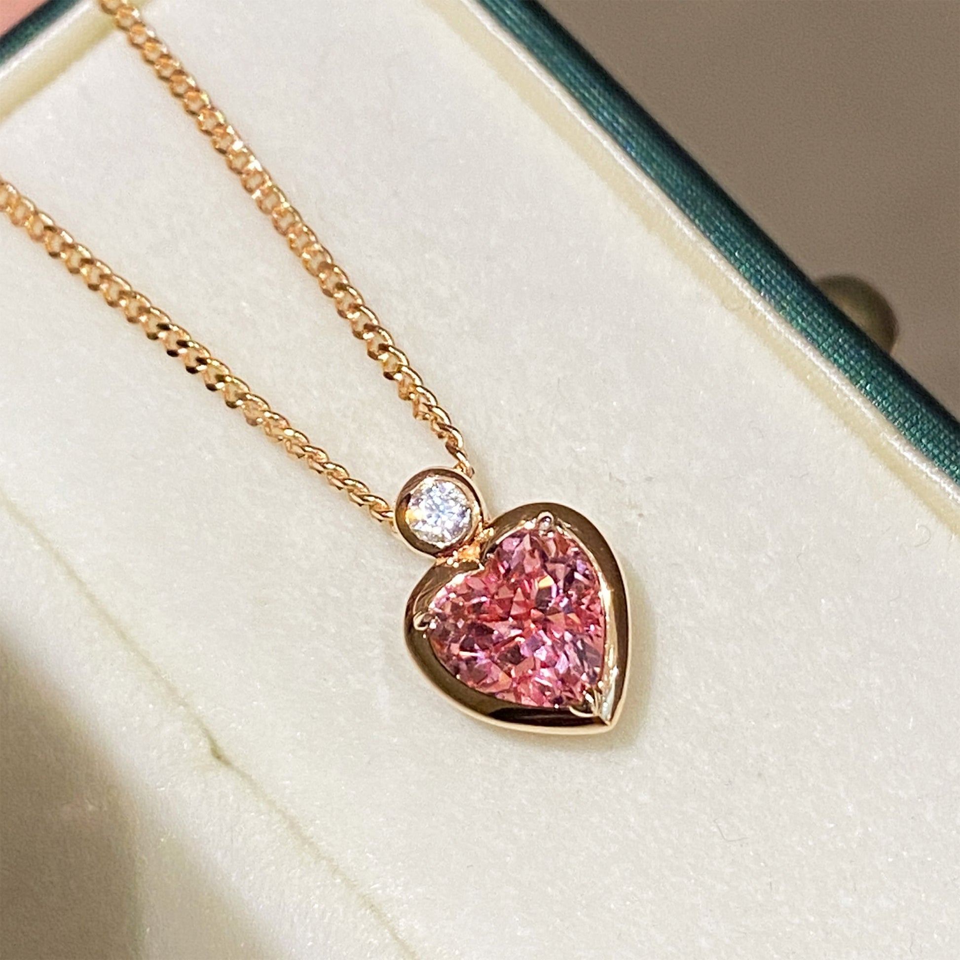 Padparadscha Bezel Heart Necklace｜Silver Necklace