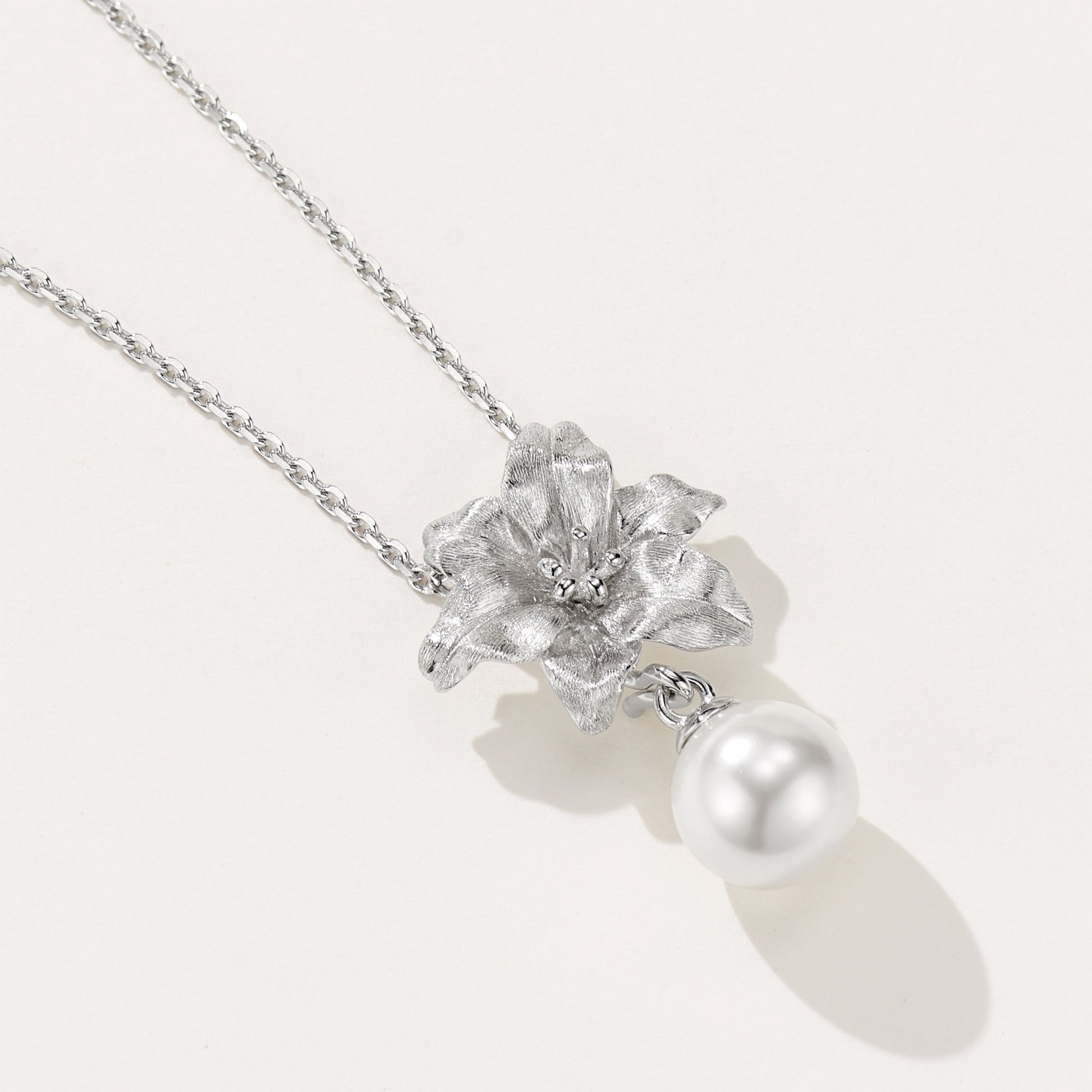Flower Necklace with Pear Drop  | Silver Necklace