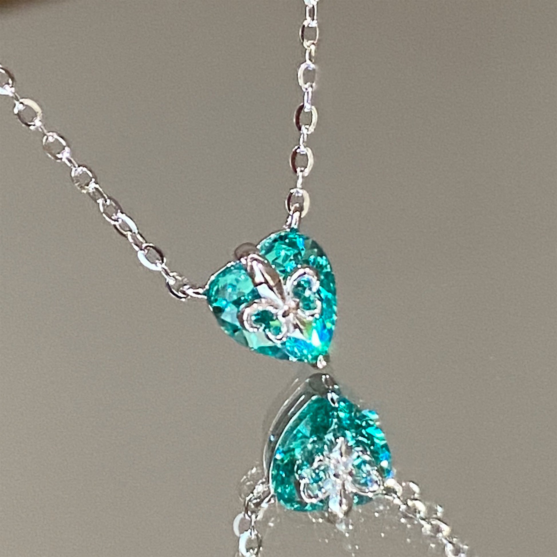 Paraiba Iris Heart Necklace｜Silver Necklace