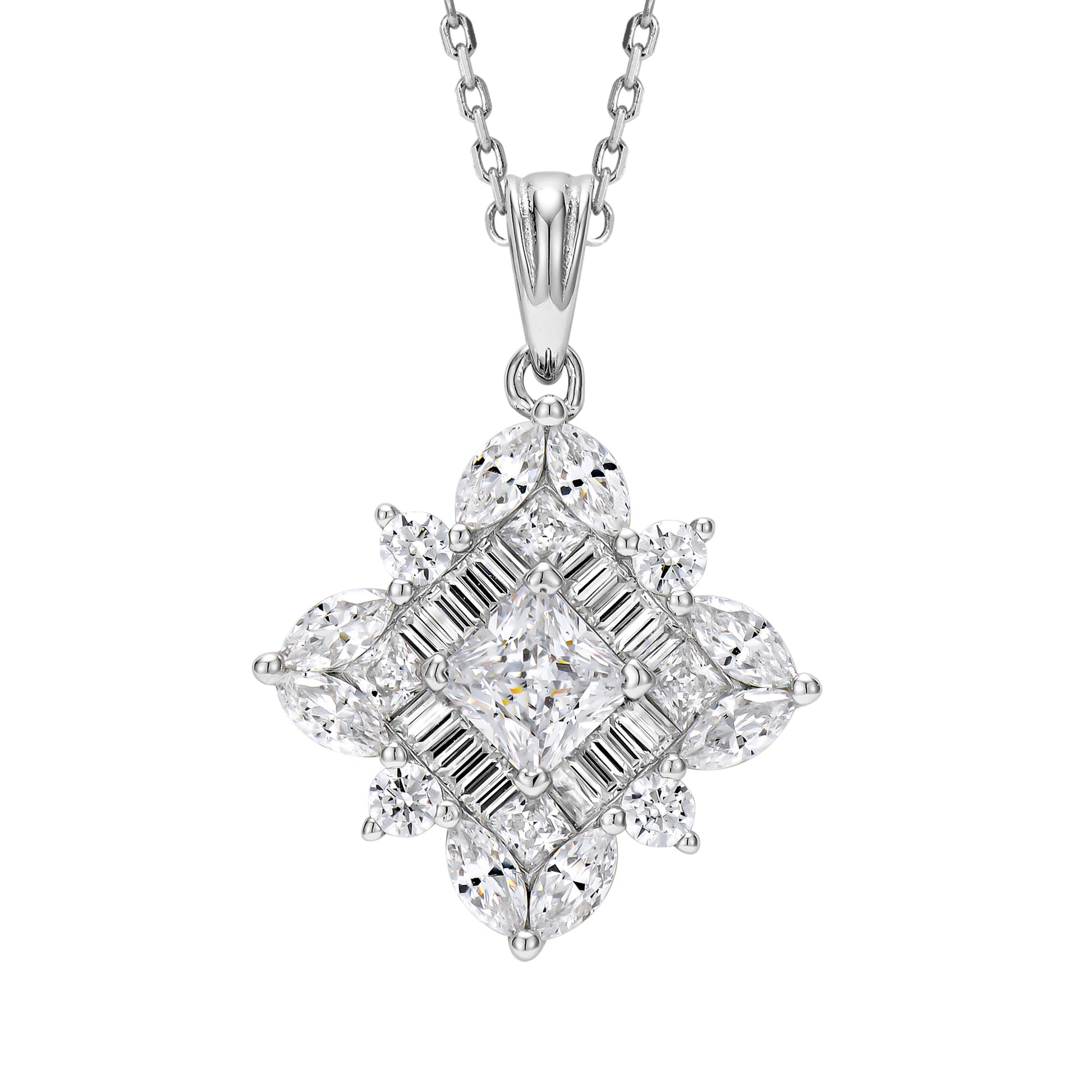 Princess-cut Zirconia Necklace | Silver Necklace