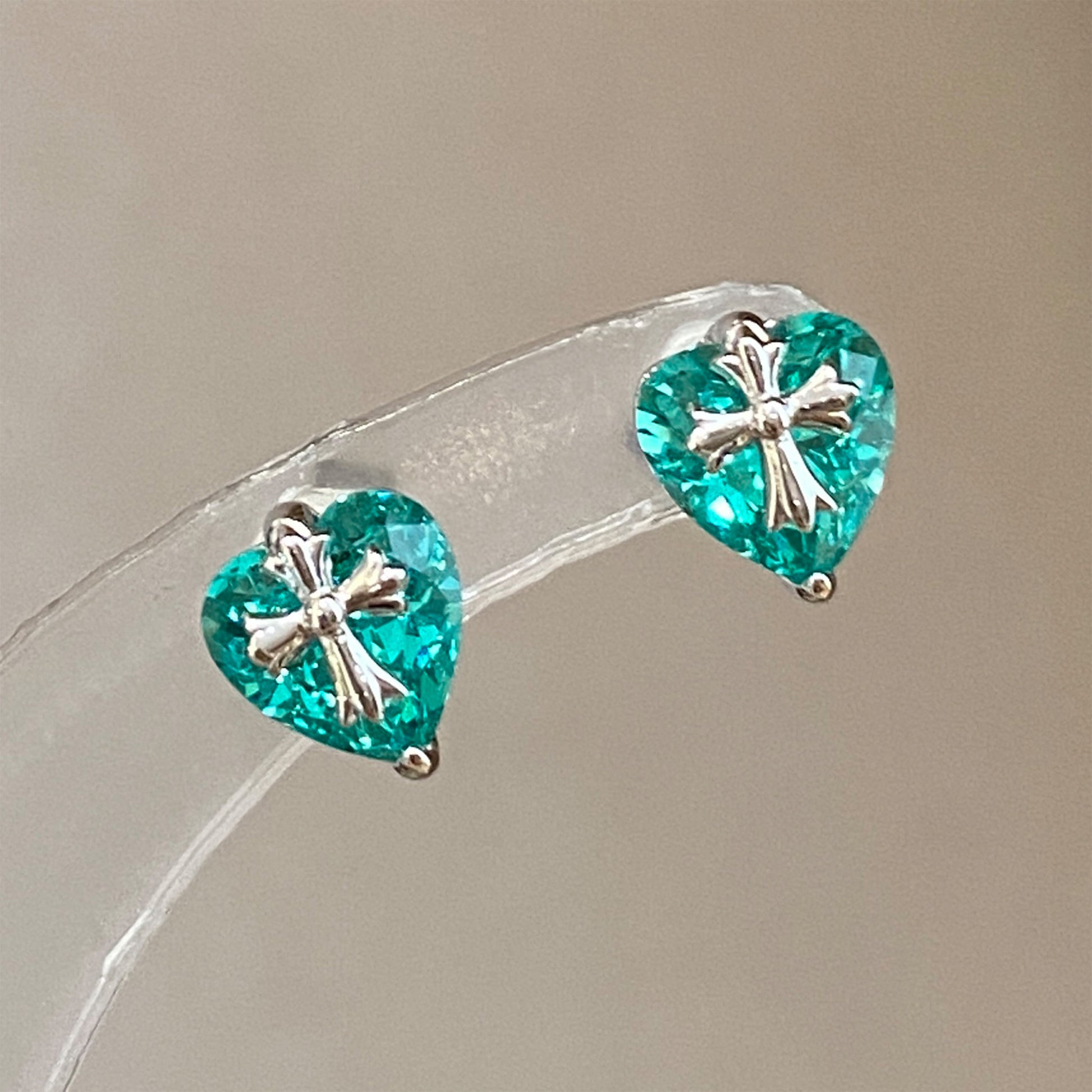 Paraiba Cross Heart  Earrings | Silver Earrings
