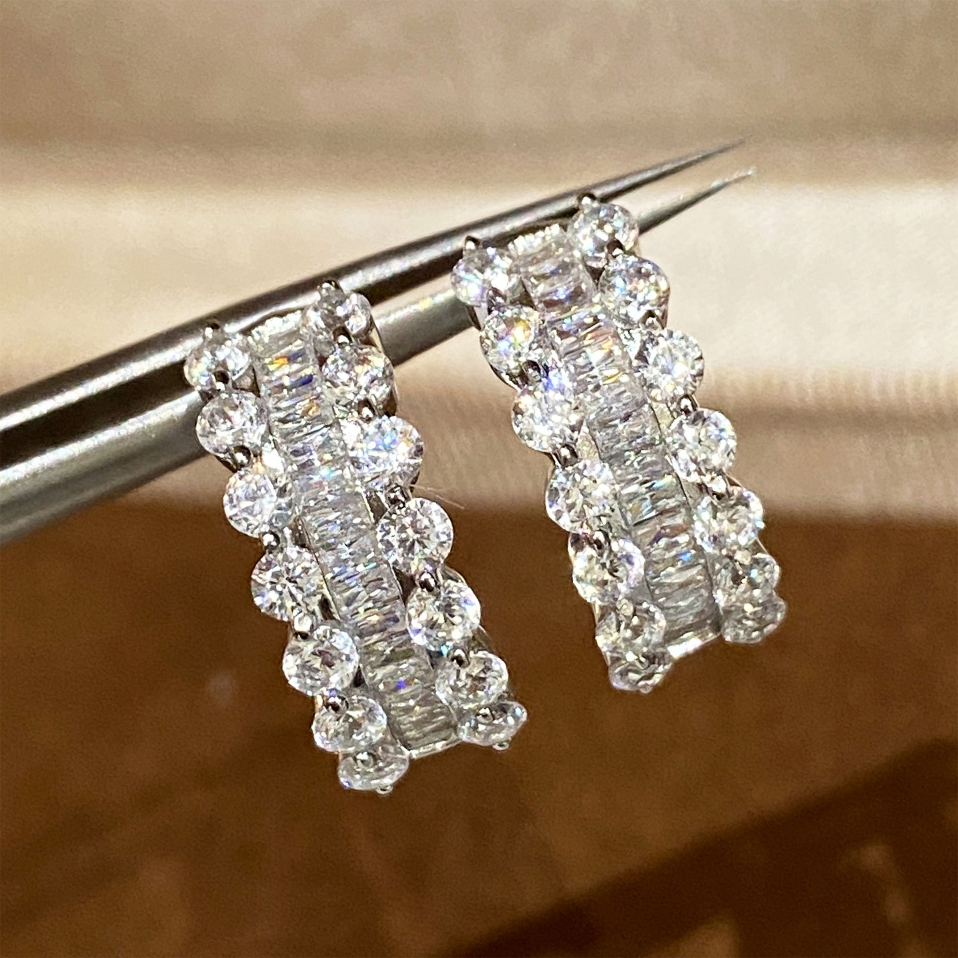 Elegant Zirconia Huggie Hoop Earrings | Silver Earrings