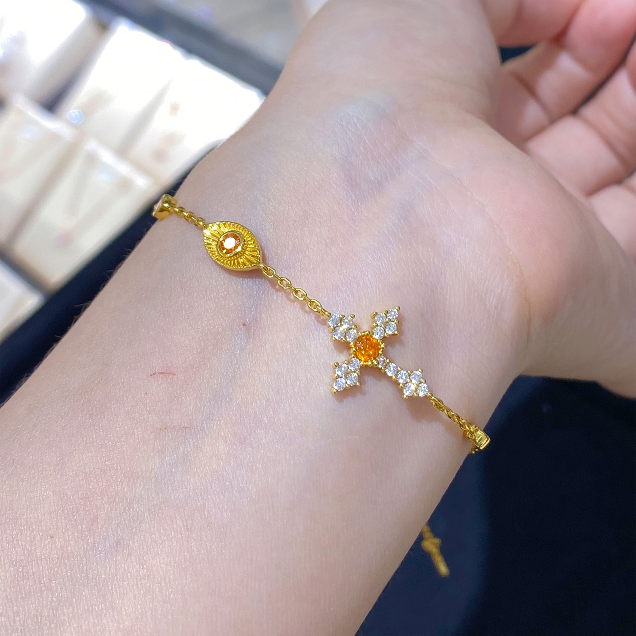 Orange Cross Bracelet | Silver Bracelet