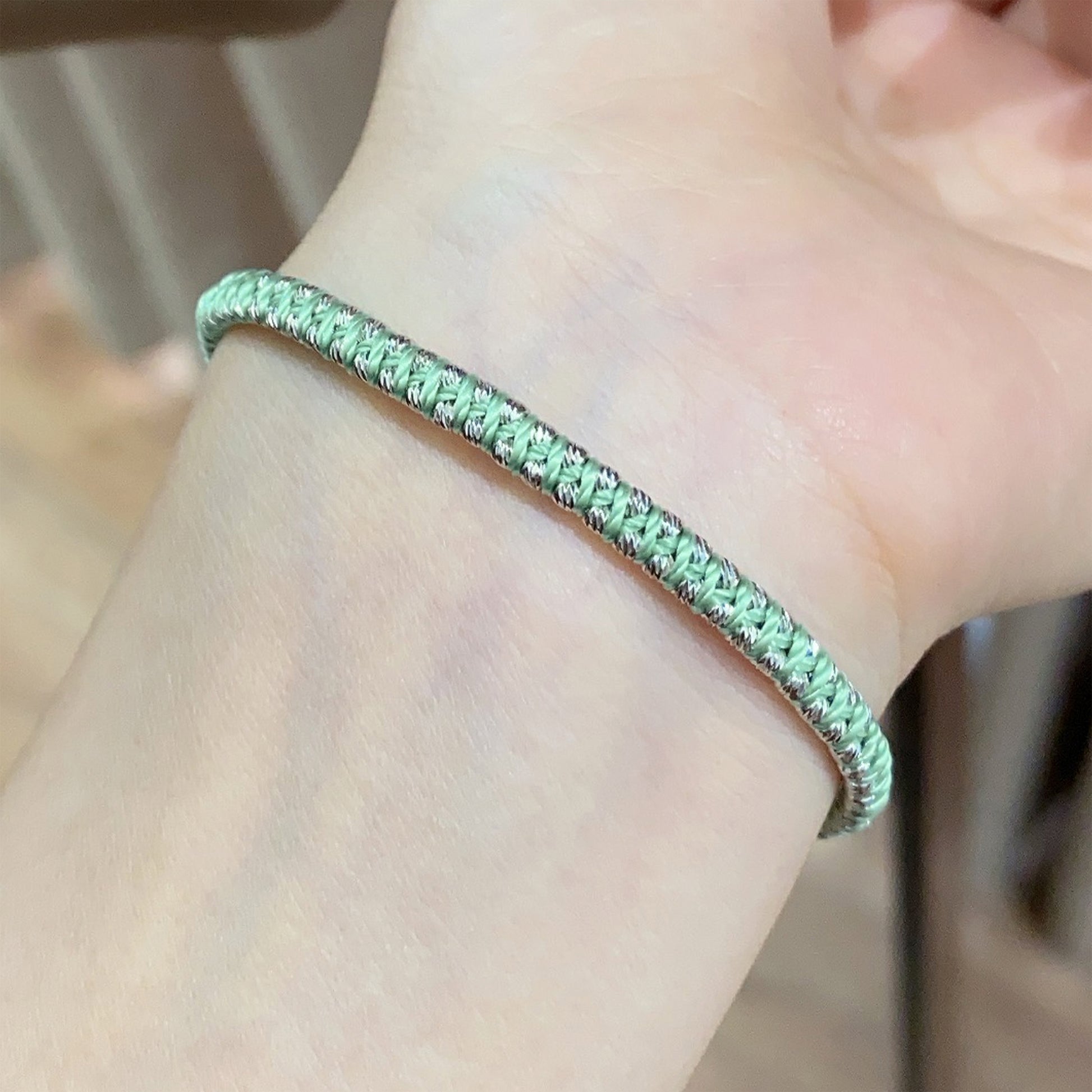 Chic Woven Mint Green Bracelet｜Silver Bracelet