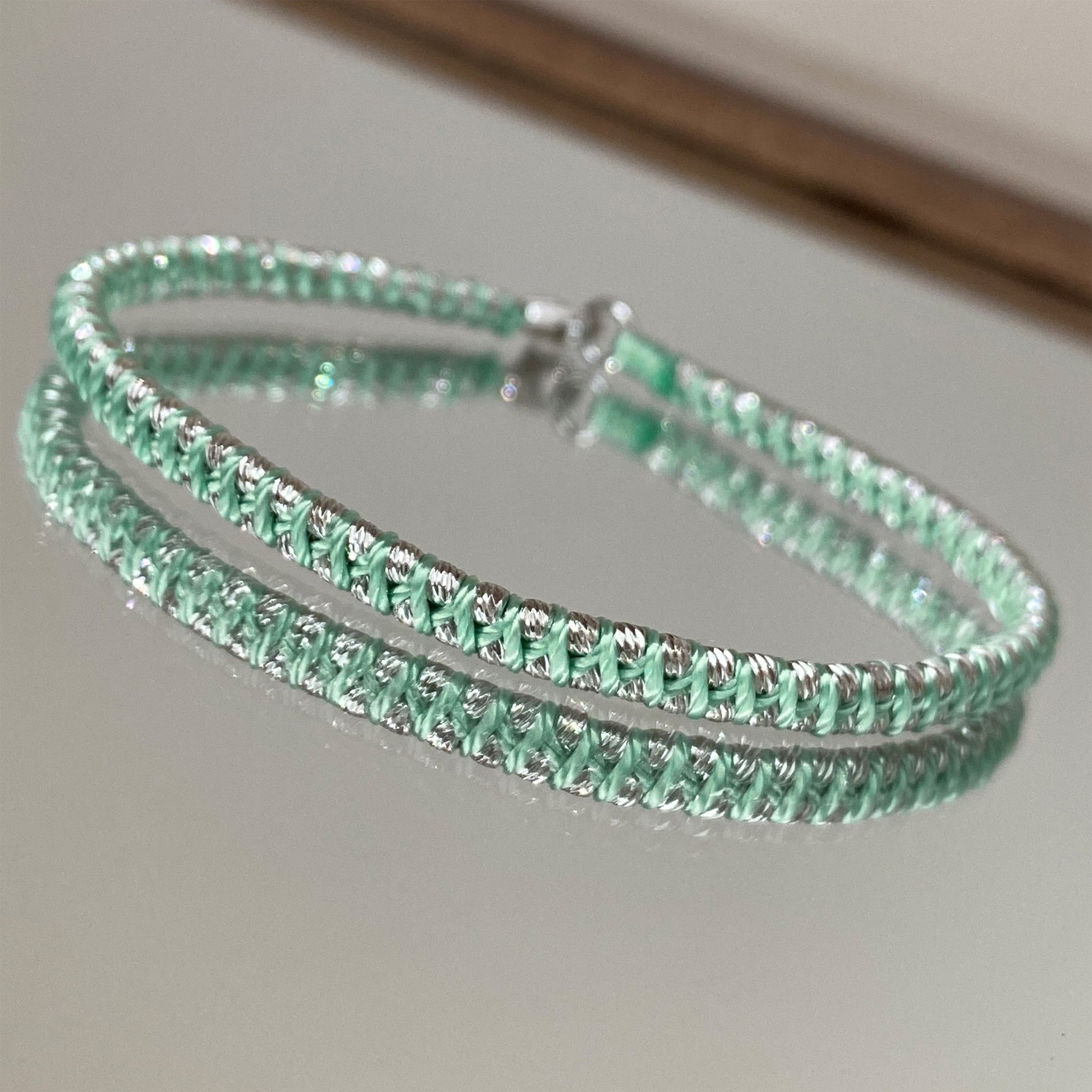 Chic Woven Mint Green Bracelet｜Silver Bracelet