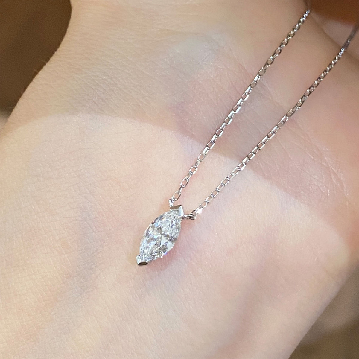 Lab Grown Diamond Marquise Pendant | Silver Necklace