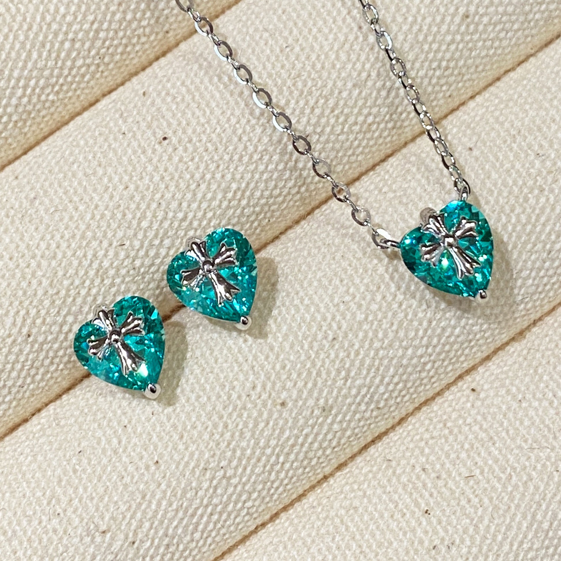 Paraiba Cross Heart  Earrings | Silver Earrings