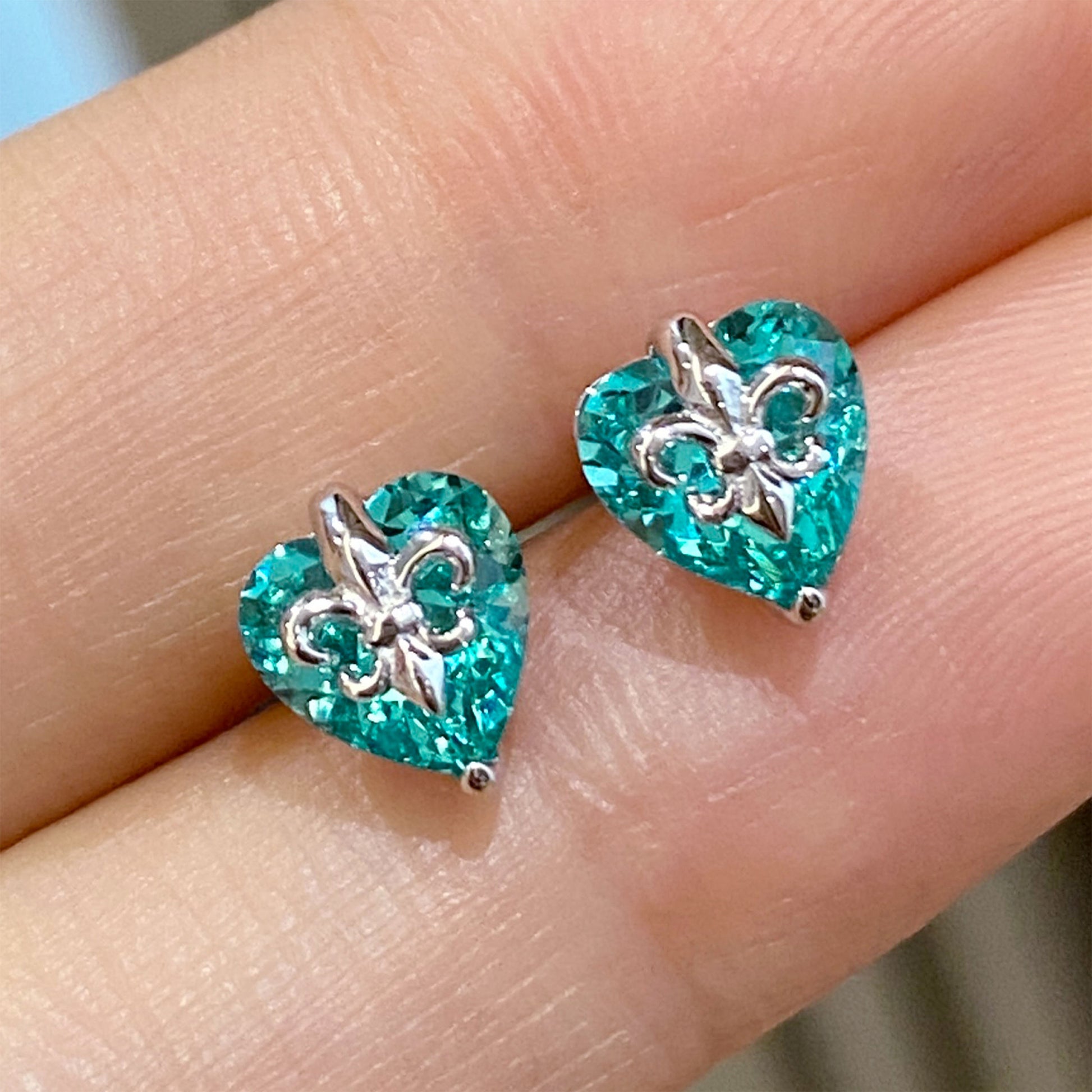 Paraiba Iris Flower Heart  Earrings | Silver Earrings