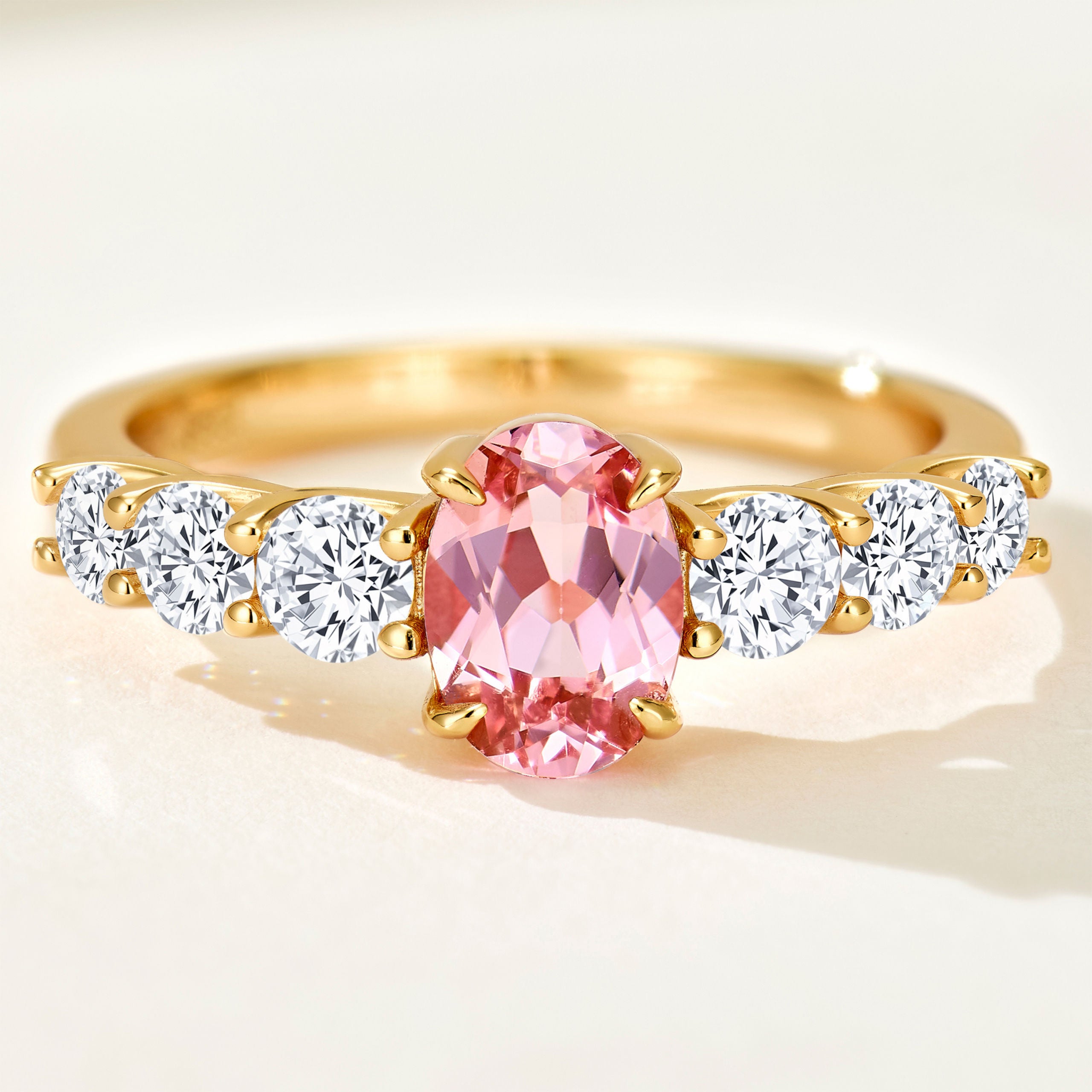 Padparadscha Pink Gem Oval Band Ring | Silver  Ring