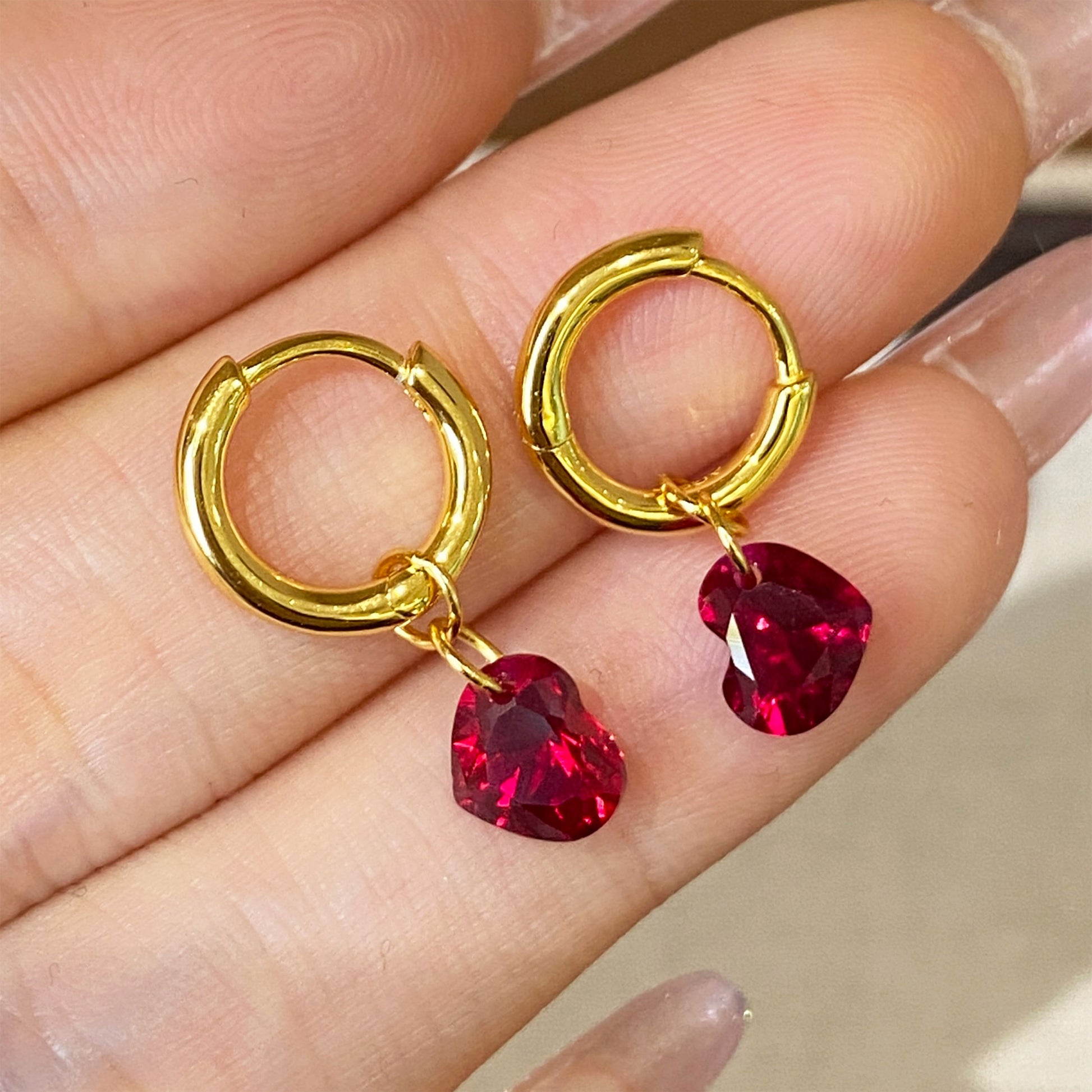 Ruby Heart Earrings | Silver Earrings