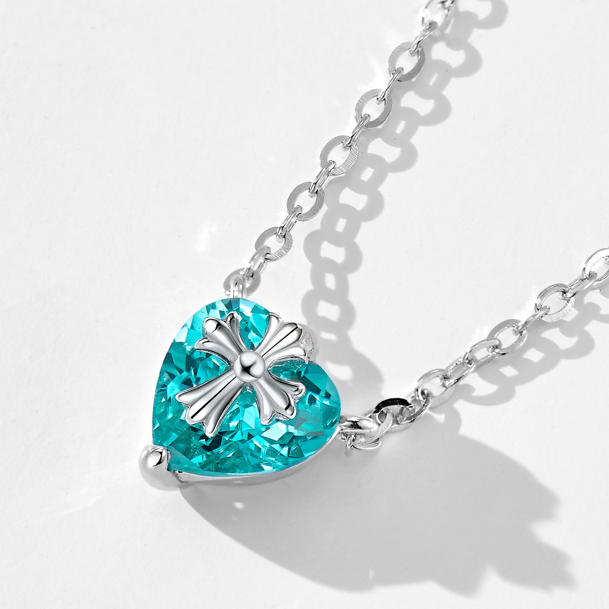 Paraiba Cross Heart Necklace｜Silver Necklace